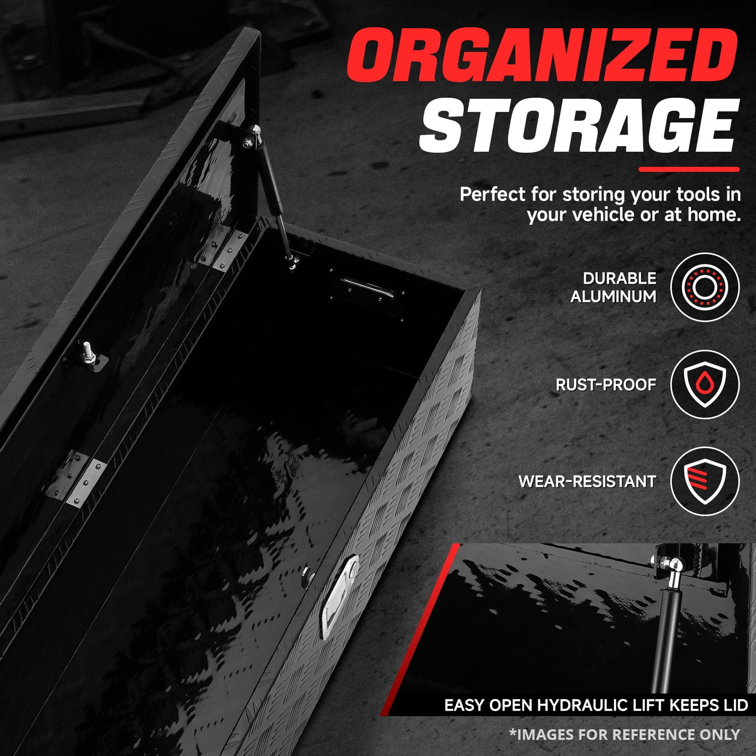 DNA Motoring 39"x13.4"x10" Aluminum Tool Box Pickup Truck Bed RV Trailer Storage w/Lock & Key Black - Image 5