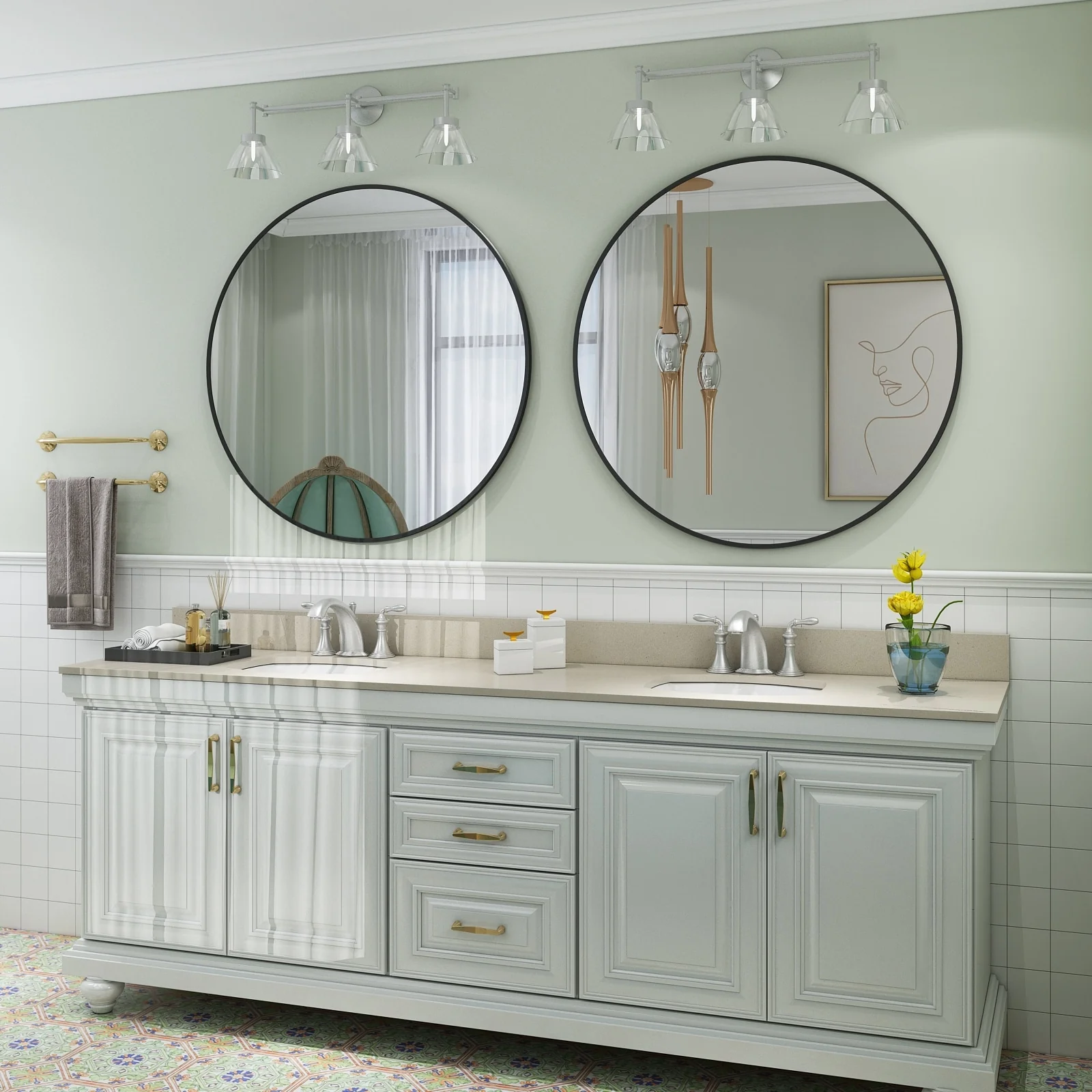 Round Metal Black Frame Bathroom Vanity Mirror, Wall Mounted Decorative Mirror - Image 34