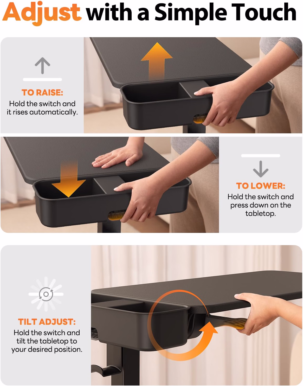 Magnetic Height and 360° Angle Adjustable Overbed Bedside Table Tray - Image 7