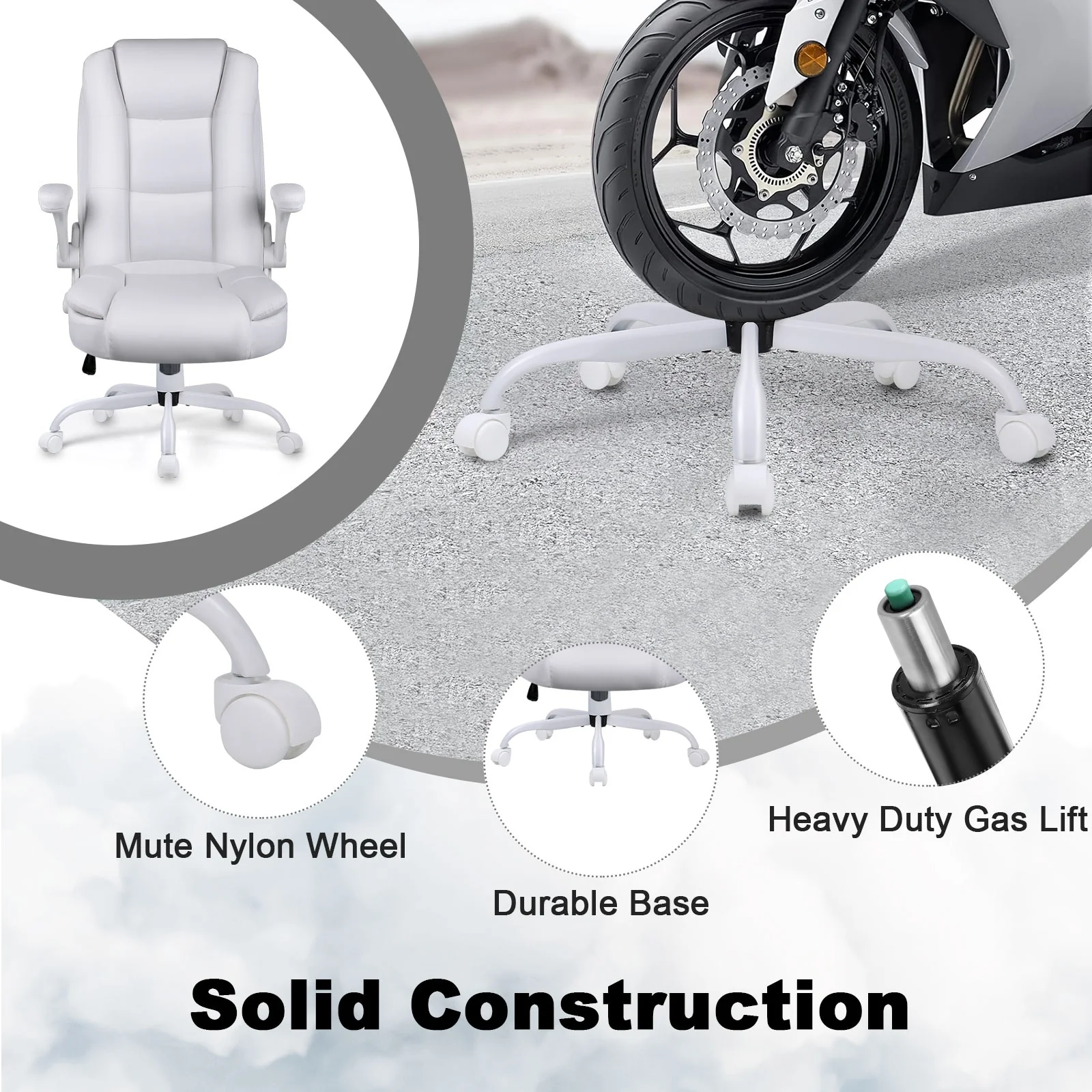 Big and Tall Ergonomic Office Chair, High Back Leather Executive Computer Chair with Padded Flip-Up Arms - Image 21