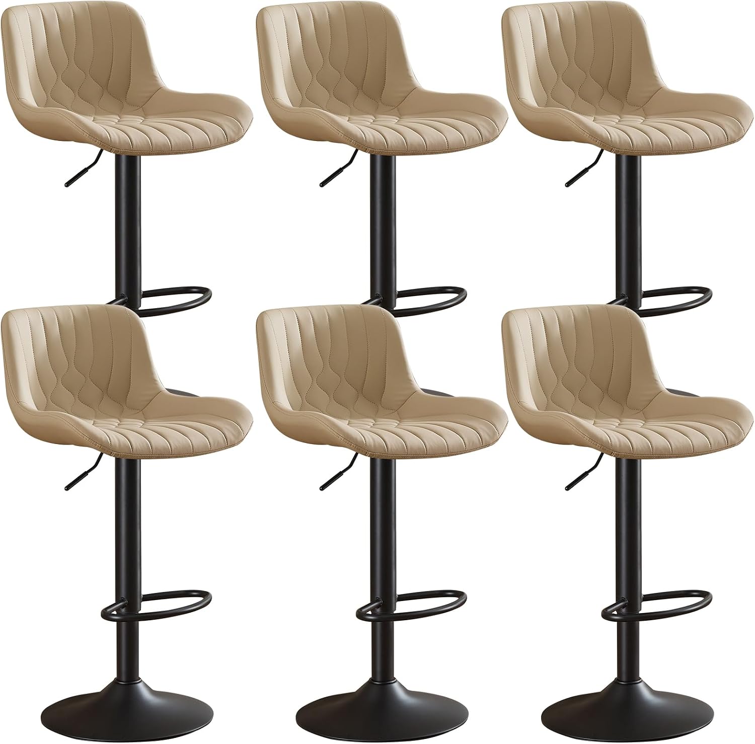 Modern Adjustable Bar Stools Set of 2,Swivel Backs with Faux Leather Counter Height for Kitchen Island Breakfast Bar Chairs Padded Seats for Bar(Black) - Image 7