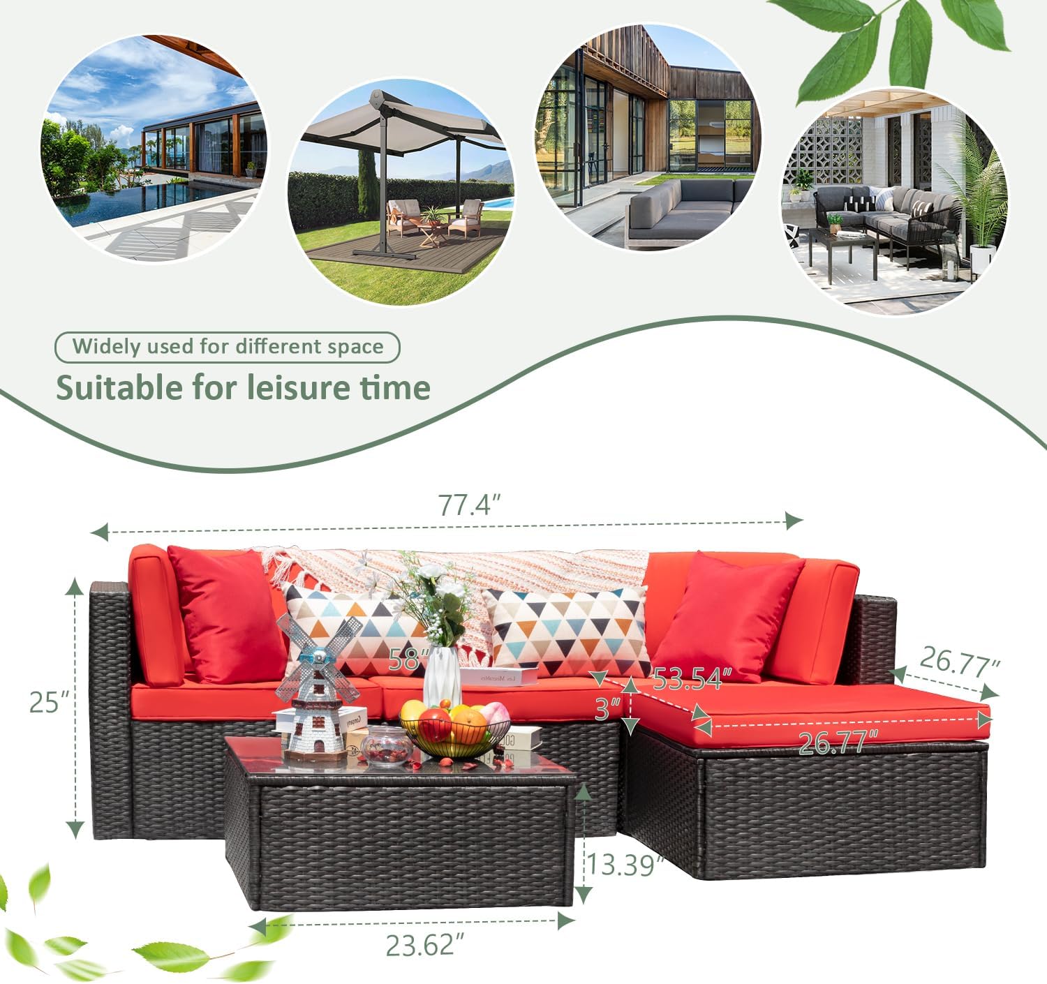 5-Piece All-Weather Patio Furniture Set with Cushions, Outdoor Wicker Conversation Sofa Set for Garden, Deck & Backyard - Image 37