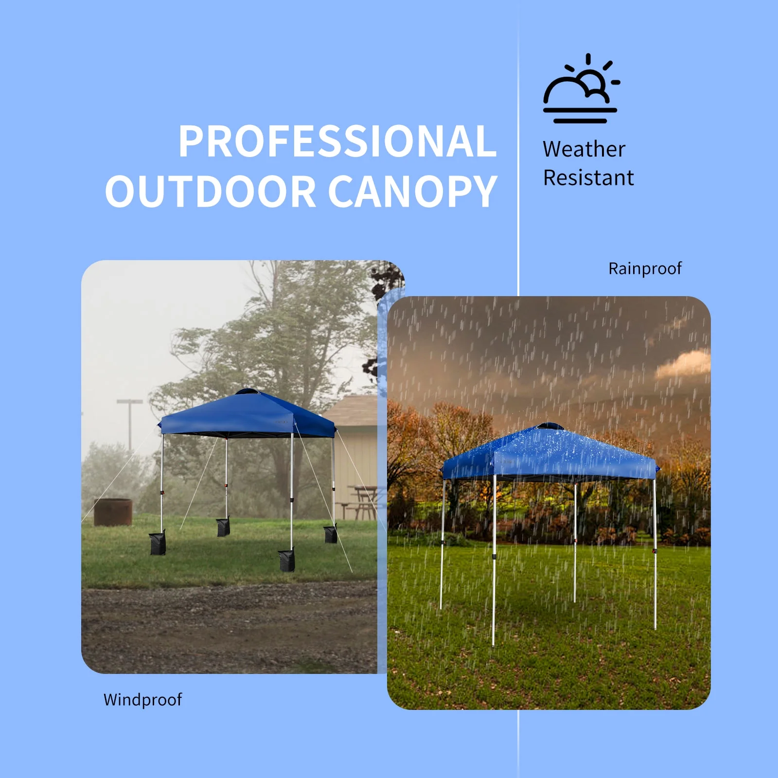Patiojoy 6.6-?x 6.6-?Pop-up Canopy Tent Outdoor Camping Sun Shelter w/ Portable Roller Bag & 4 Weight Bags Blue - Image 9