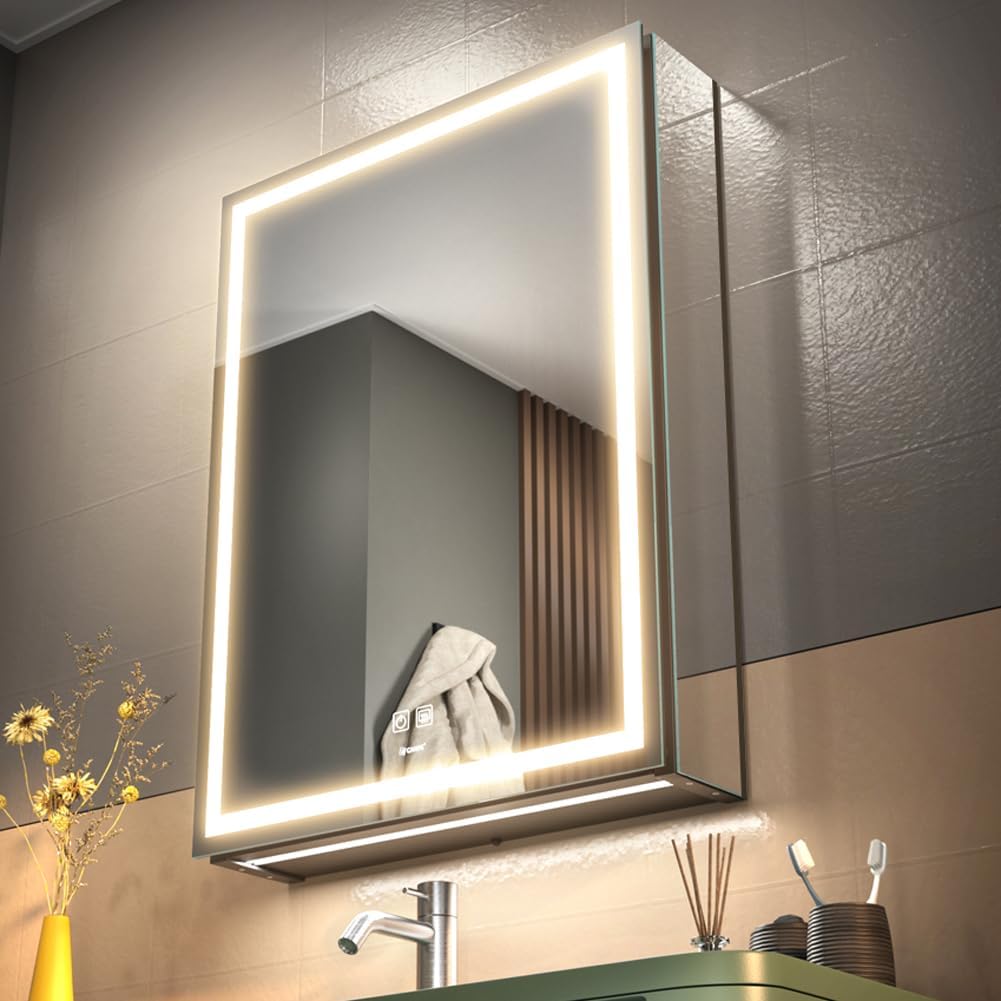 20" x 28" Left Hinge LED Bathroom Mirror Cabinet, Aluminum Medicine Cabinet - Image 4