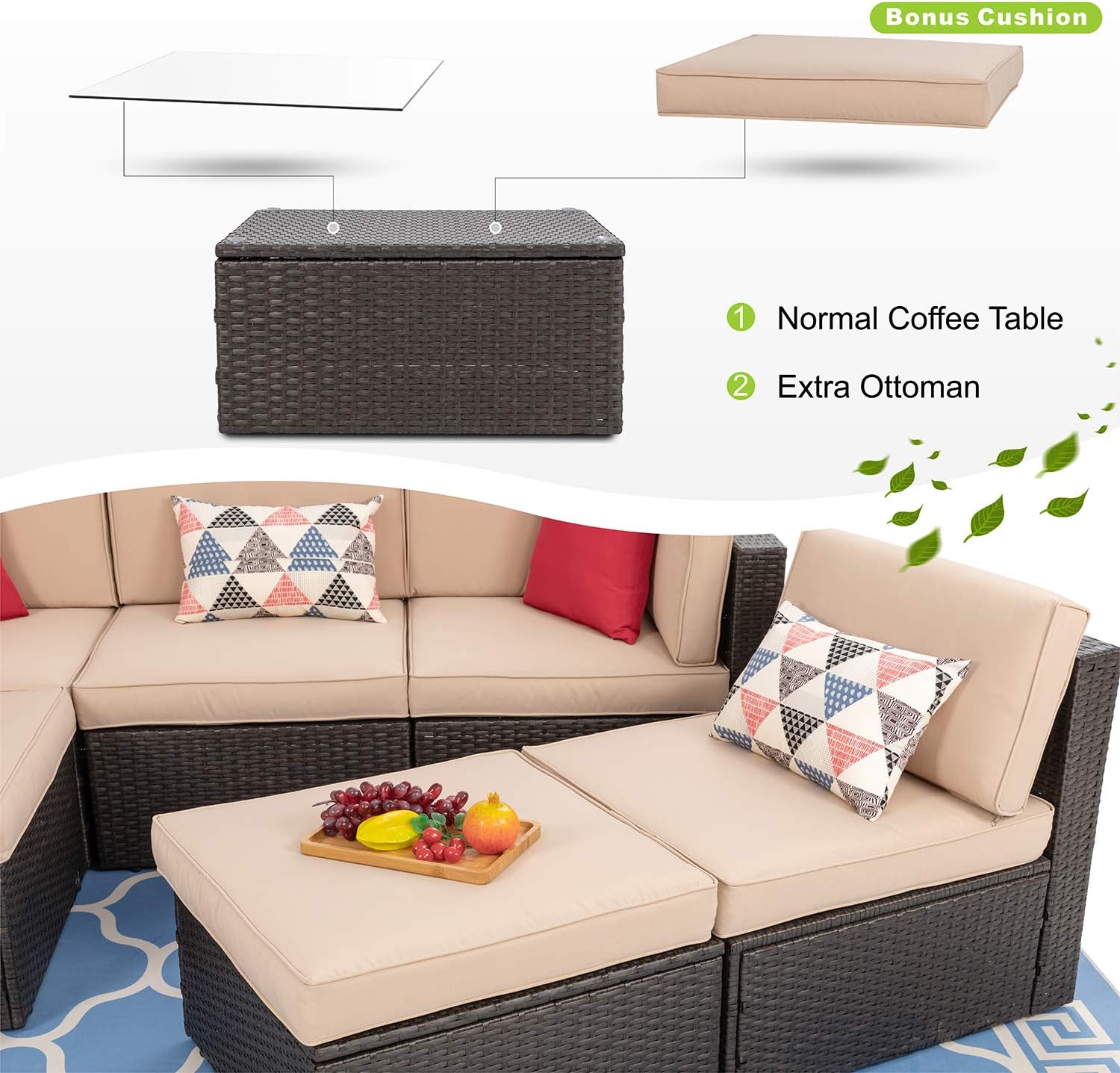 5-Piece All-Weather Patio Furniture Set with Ottoman, Outdoor Wicker Conversation Sofa Set with Cushions for Garden, Deck & Backyard - Image 32