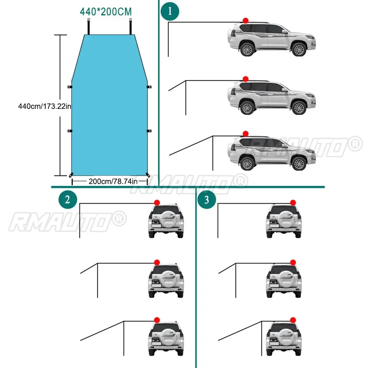 Portabl Car Side Awning Rooftop Tent Waterproof Side Tent Sun Shelter For Outdoor Camping Garden Patio Pool Exterior Part - Image 8