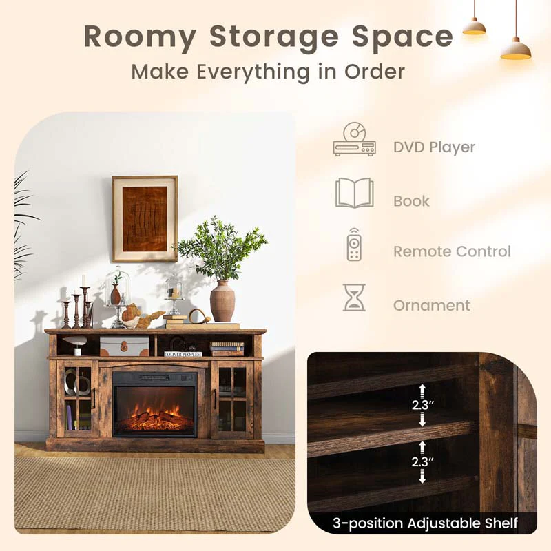 58" TV Console with 23" Fireplace Insert, Fireplace TV Stand for TVs up to 65 Inches, 1400W Electric Fireplace Heater - Image 26