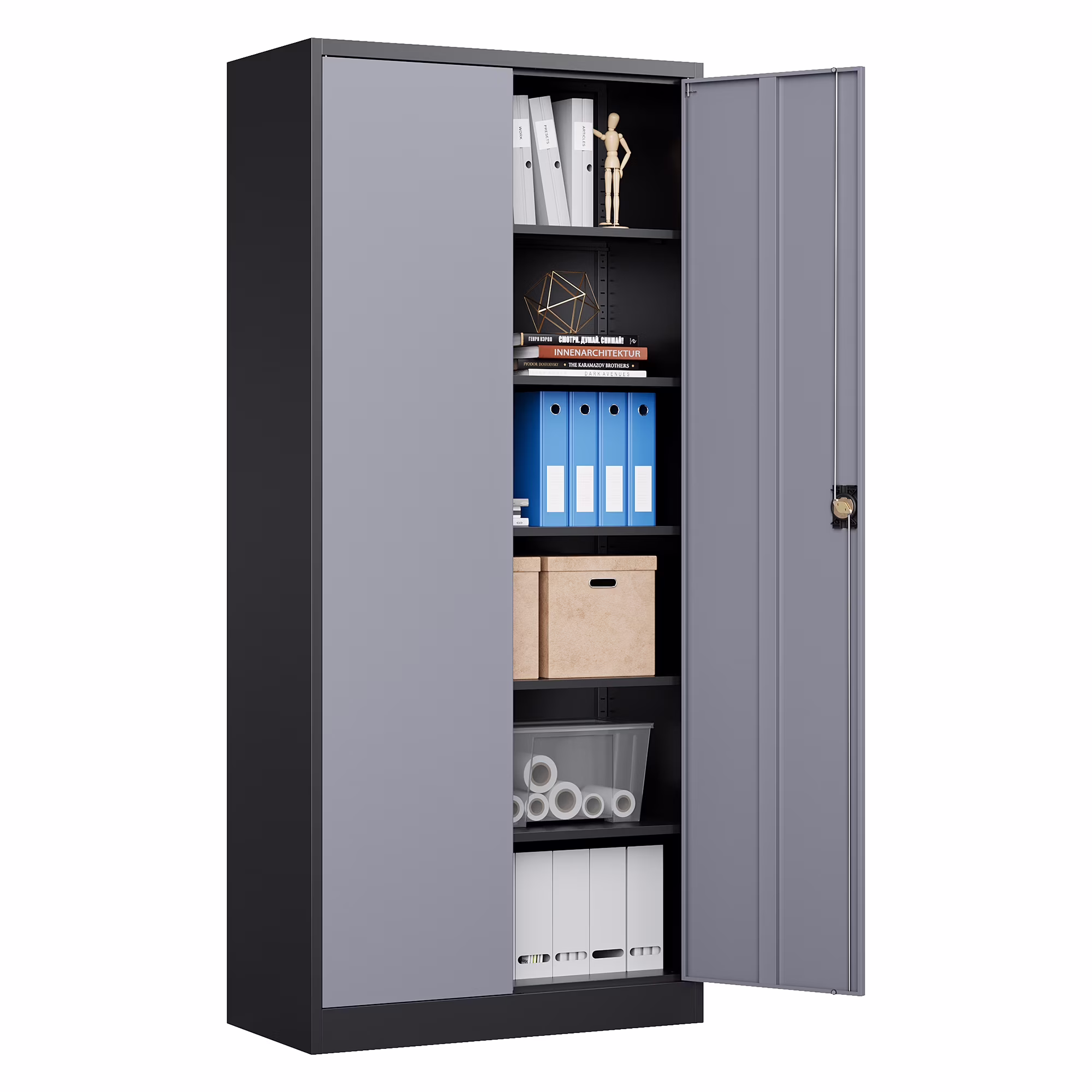 AUHUP Metal Storage Cabinet with Wheels, 73" Rolling Garage Storage Cabinets with 4 Adjustable Shelves & Locking Doors,Black Tool Cabinet for Garage,Home,Warehouse,Workshop - Image 3