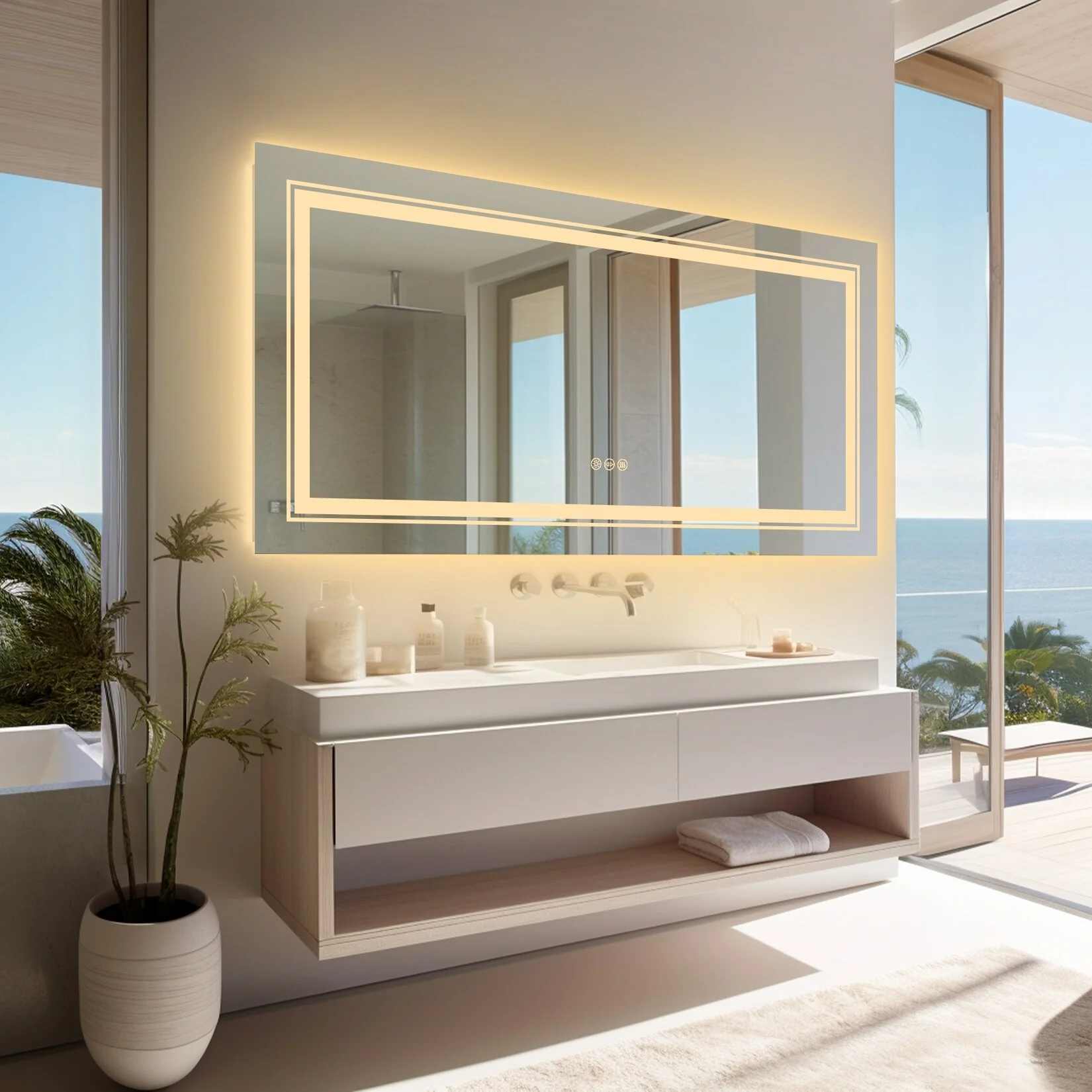 Extra Large LED Lighted Bathroom Mirror, Anti-Fog Wall Mounted Vanity Mirror with 3 Colors - Image 29
