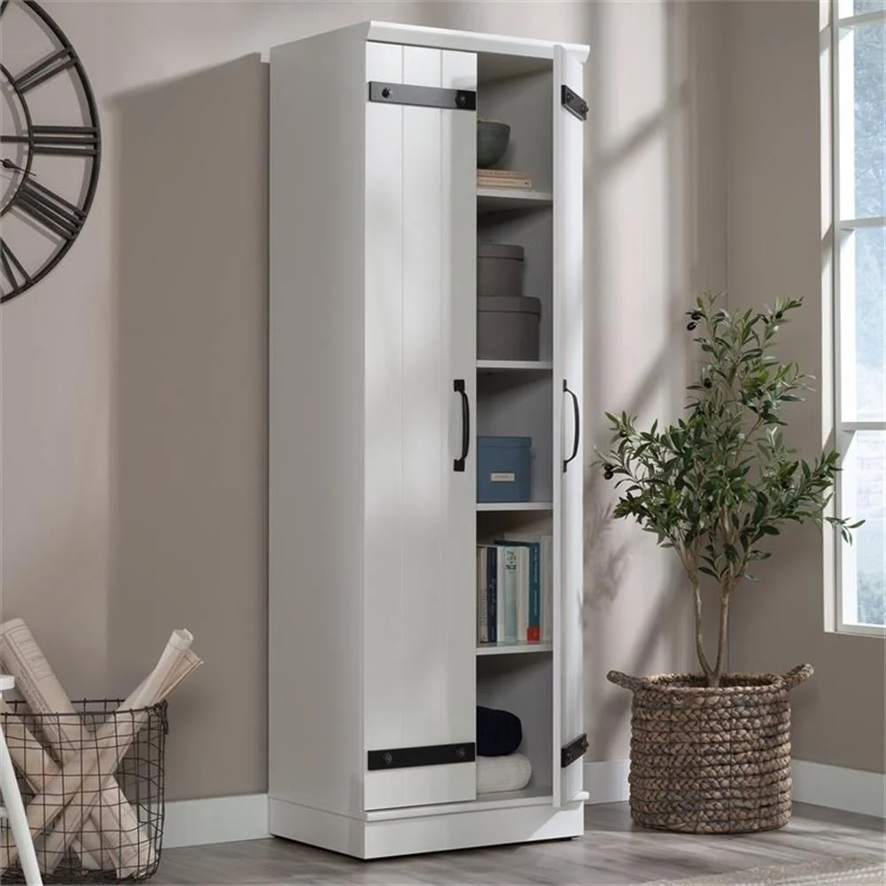 Pemberly Row Farmhouse Engineered Wood 2-Door Narrow Storage Cabinet in Salt Oak - Image 24