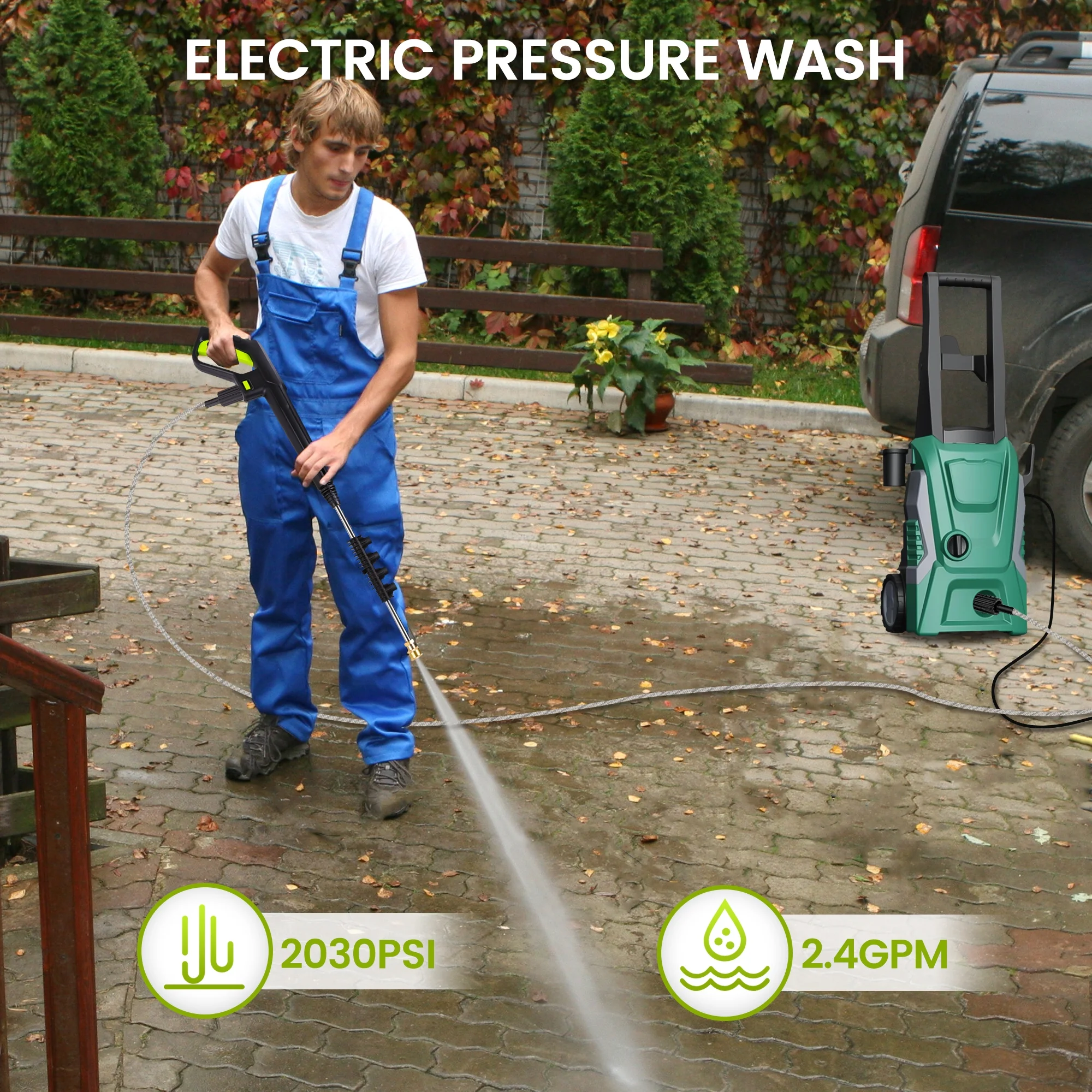 OHHANI Electric Pressure Washer with 32 ft Hose, 2030 PSI Max 2.4 GPM 220V with Foam Cannon 4 Nozzles for Cleaning Cars Patios Driveways Fences Pools - Image 2
