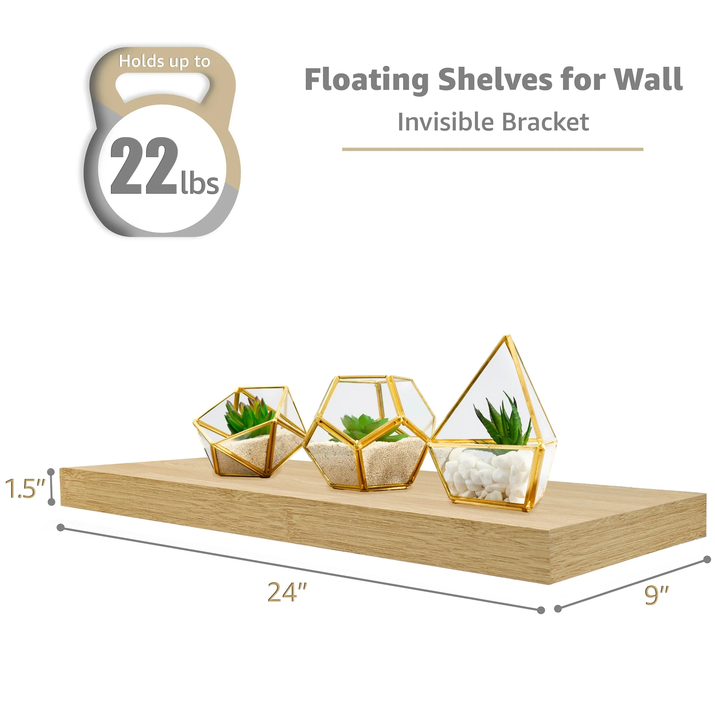 Set of 3 Floating Wood Wall Shelves, Wall Mounted Display and Storage Shelves with Invisible Brackets for Books and Home Decor - Image 19