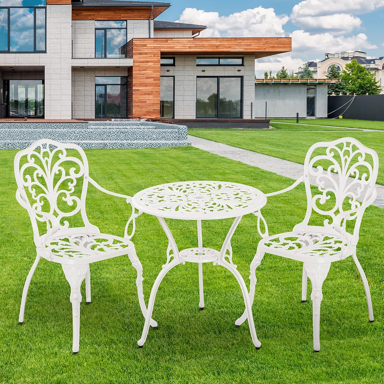 Patio Bistro Set 3 Piece Outdoor,Cast Aluminum Outdoor Bistro Table and Chair Set of 2 with 1.97" Umbrella Hole,All Weather Bistro Table Set for Front Porch Set(Butterfly Black) - Image 6