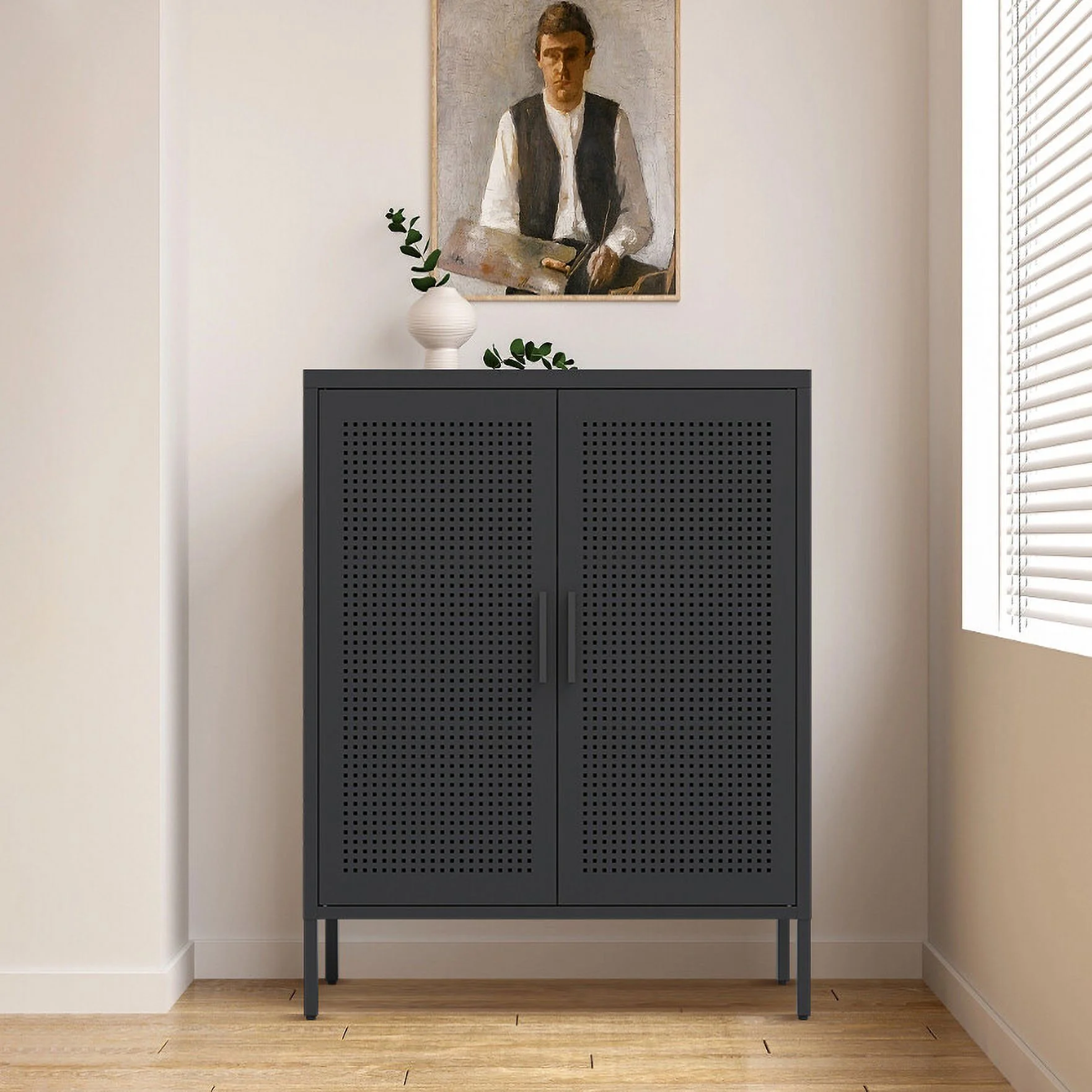 31.5" Metal Storage Cabinet with 2 Doors and 2 Adjustable Shelves, Garage Storage Cabinet with Metal Handles, Metal File Cabinet for Home Office School Gym, Black - Image 49