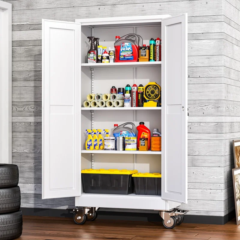 Erosoei 75"H Metal Garage Storage Cabinet with Wheels, Tool Storage Cabinet with 5 Adjustable Shelves - Image 20