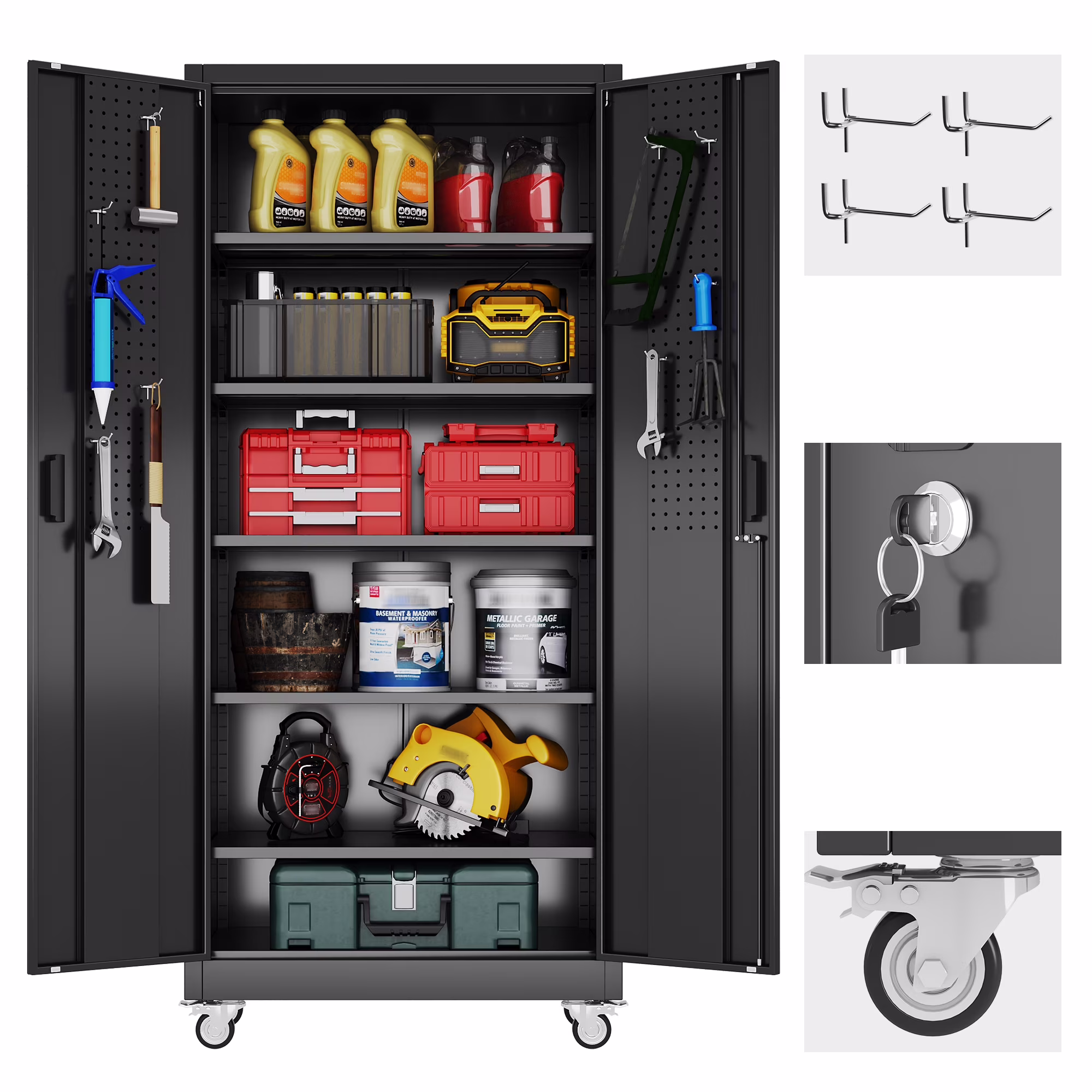 SUXXAN Metal Rolling Cabinet with 2 Swing Doors, Adjustable Shelve, Storage Tool Chest for Garage Utility Room, White - Image 22