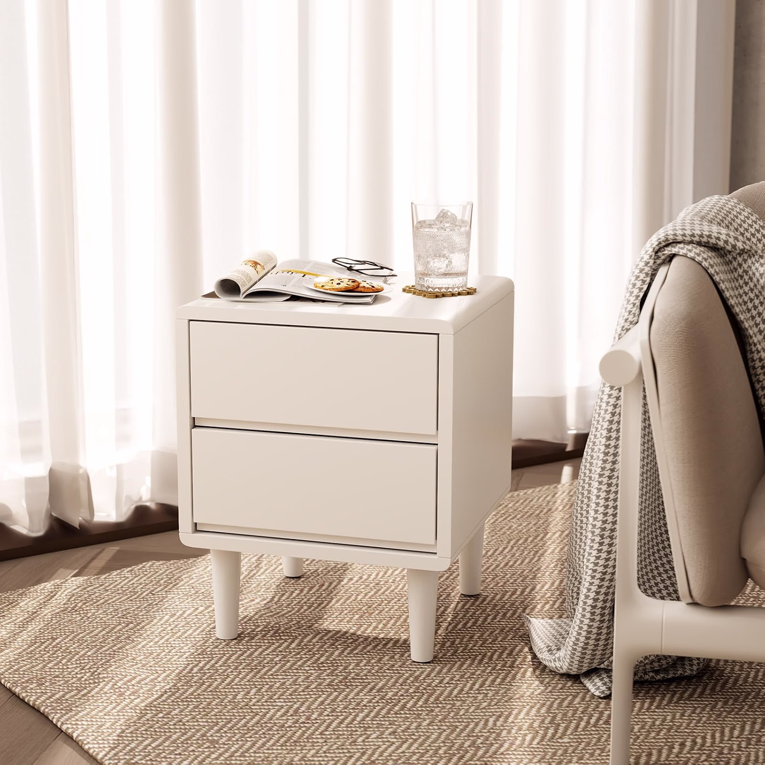 Solid Wood Nightstand Walnut Night Stand with Drawers Mid Century Modern Nightstand with Storage,Wood Night Stand,Small Bedside Table for Bedroom,Living Room,Office,Walnut Bedside Table - Image 4