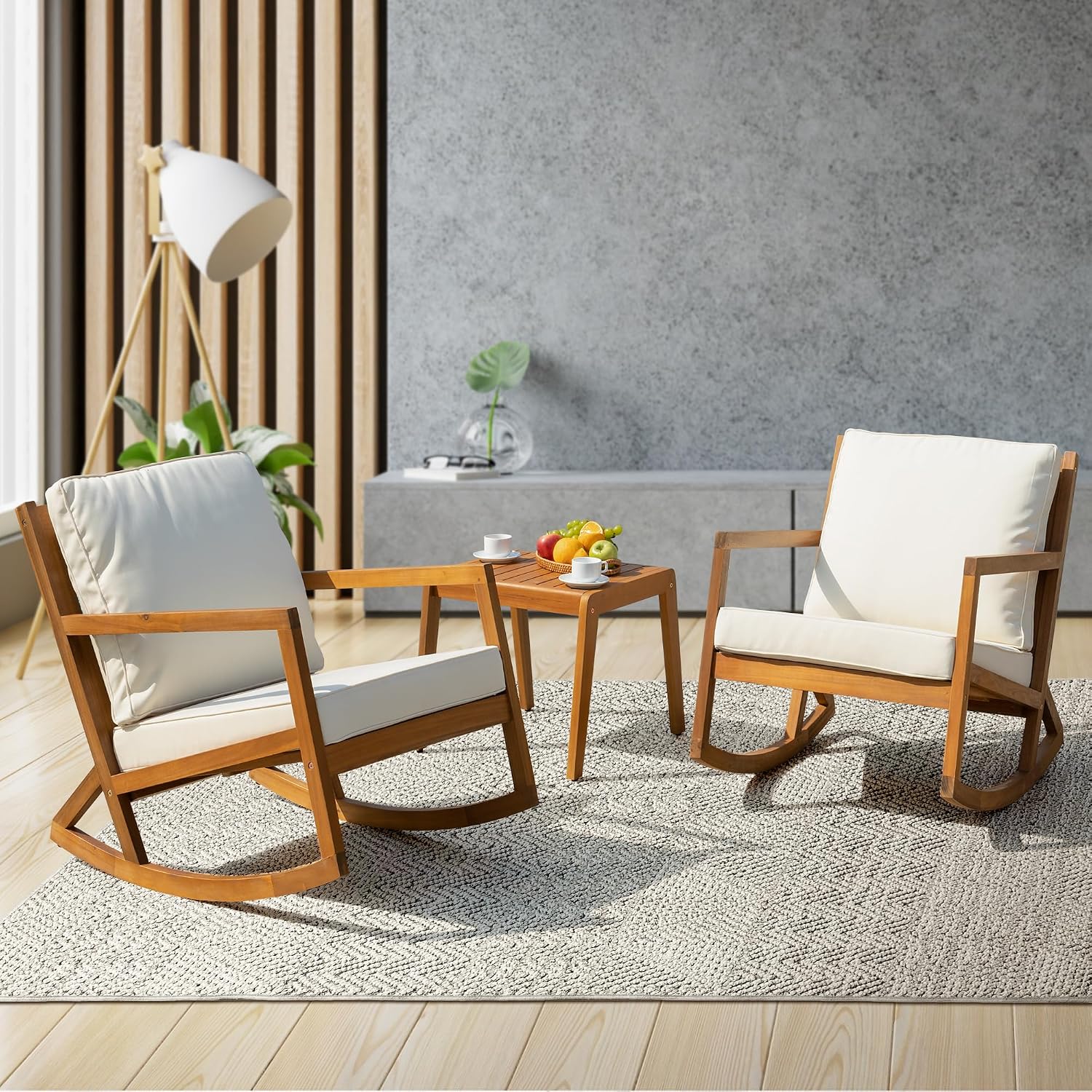 Heavy Duty 400lbs Capacity Patio Bistro Sets, 3 Piece Outdoor Folding Chairs with Cushions and Square Table, FSC-Certified Acacia Wood, Space-Saving Design for Balcony, Garden and Porch - Image 5