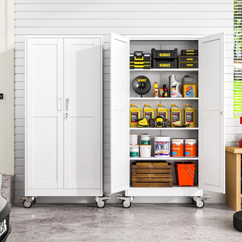 Erosoei 75"H Metal Garage Storage Cabinet with Wheels, Tool Storage Cabinet with 5 Adjustable Shelves - Image 14