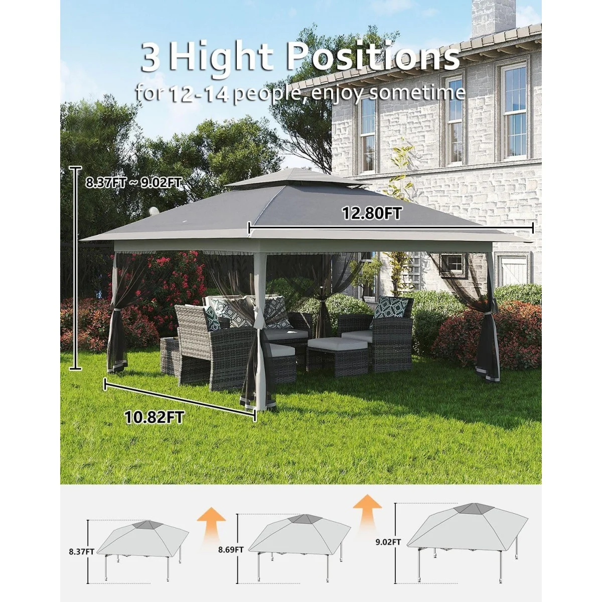13x13FT with Expansion Bolts, Canopy Tent, Heavy Duty Party Tent & Shelter with Double Roofs, Mosquito Nettings and Privacy Screens Tent for Party, Wedding, Outdoor Dining, Patio, Backyar - Image 31
