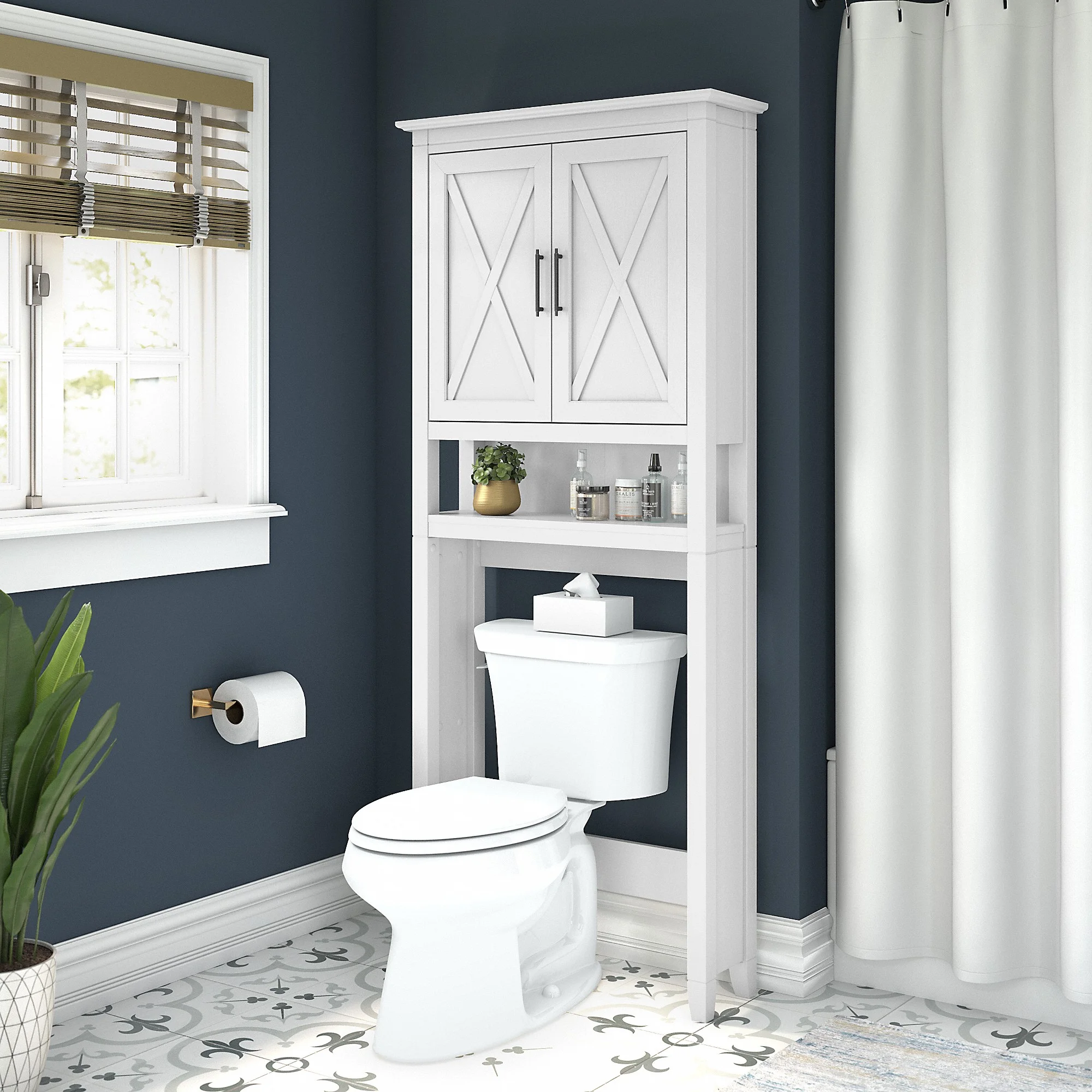 Bush Furniture Key West Over The Toilet Storage Cabinet in Driftwood Gray - Image 9