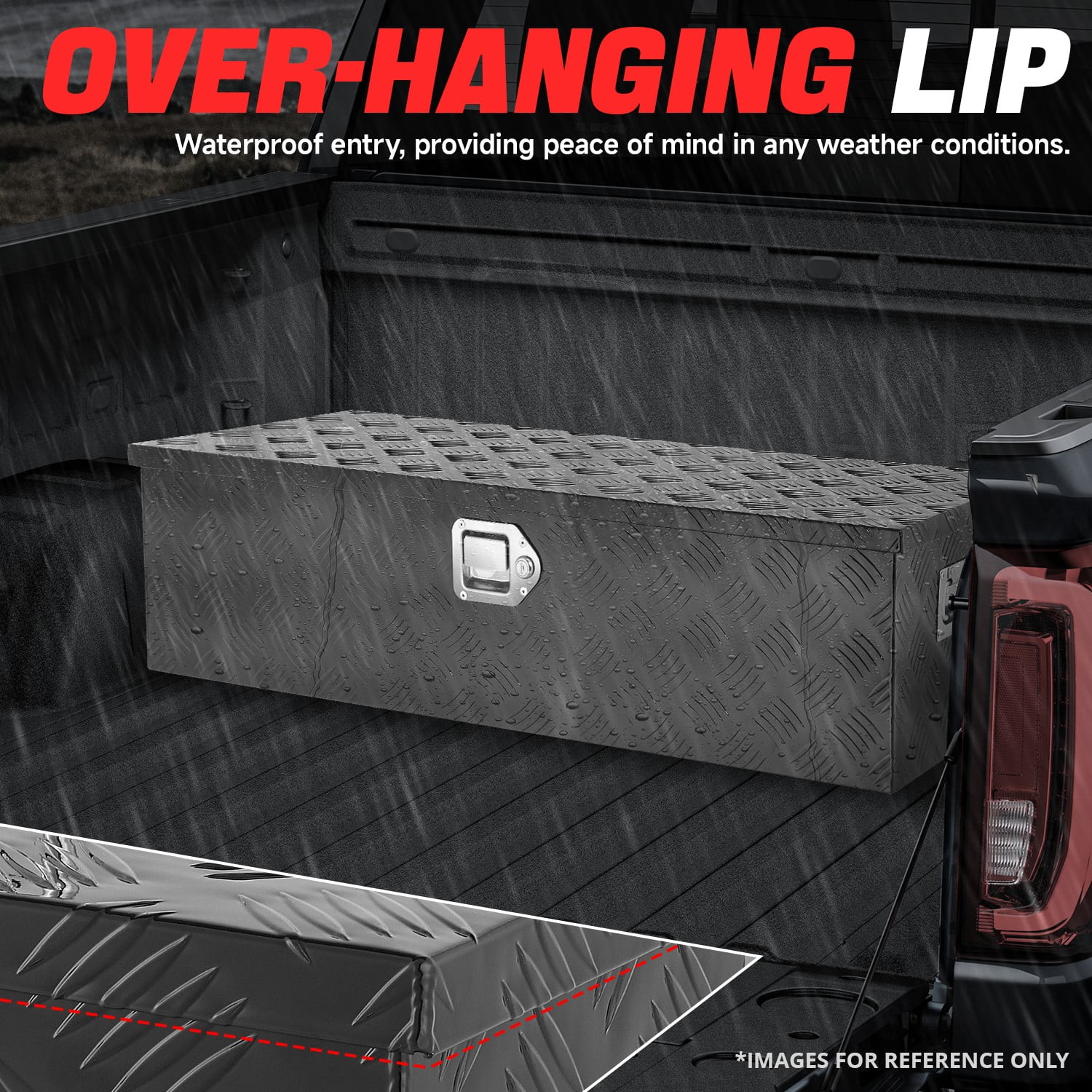 DNA Motoring 39"x13.4"x10" Aluminum Tool Box Pickup Truck Bed RV Trailer Storage w/Lock & Key Black - Image 4