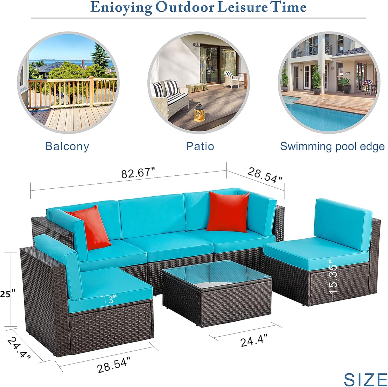 5-Piece All-Weather Patio Furniture Set with Ottoman, Outdoor Wicker Conversation Sofa Set with Cushions for Garden, Deck & Backyard - Image 22