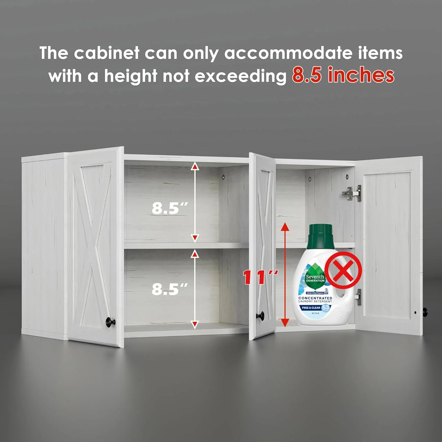 Wall Storage Cabinets - Farmhouse Kitchen Laundry White Wall Mounted Cabinets with 3 Doors and Shelves, 35inch Wide - Image 3