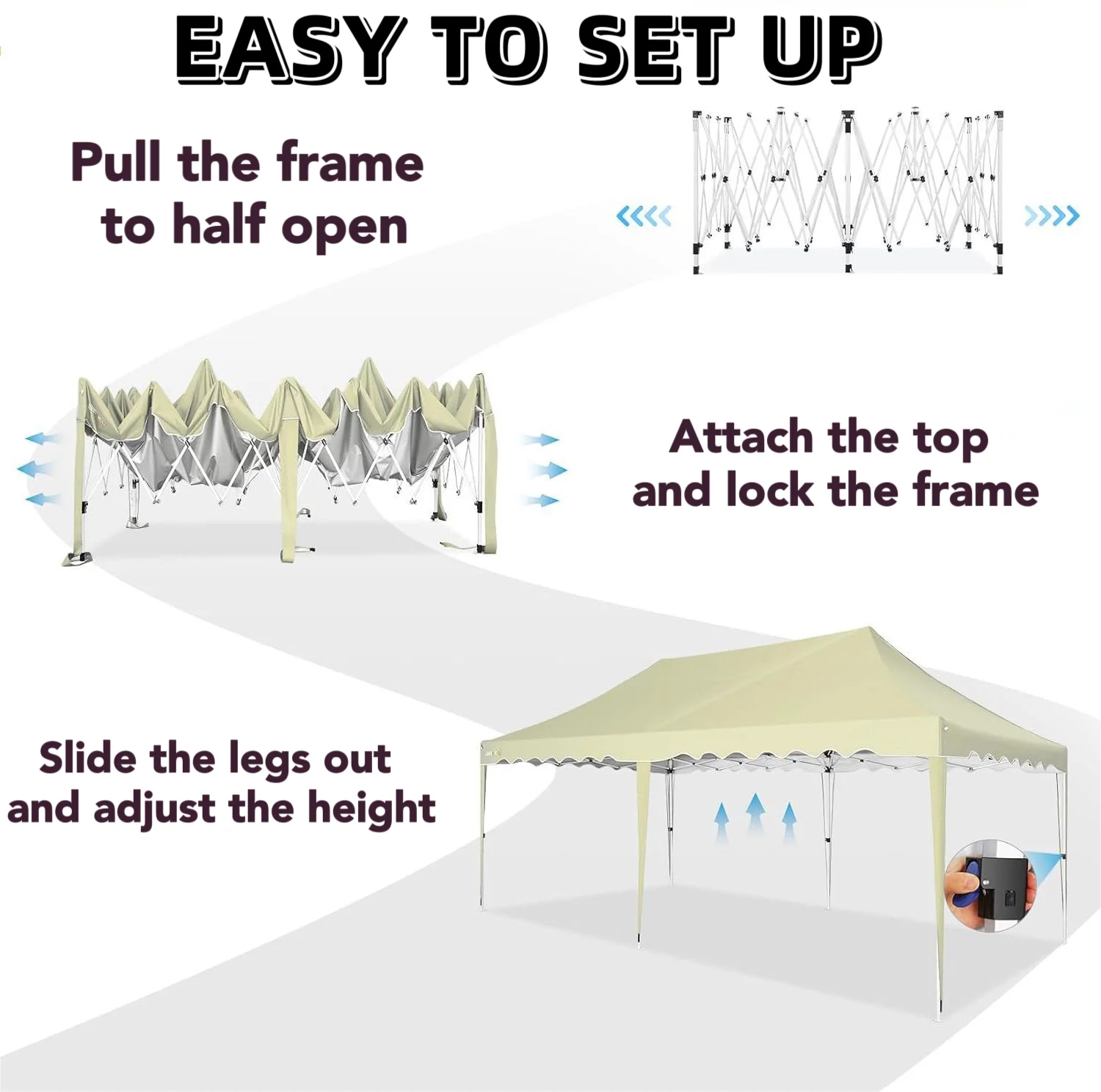 HOTEEL Canopy 10'x20' Pop Up Canopy Tent Heavy Duty Waterproof Adjustable Commercial Instant Canopy Outdoor Party Canopy Parties,Wedding,Outside Patio,Event,Backyard,White - Image 29