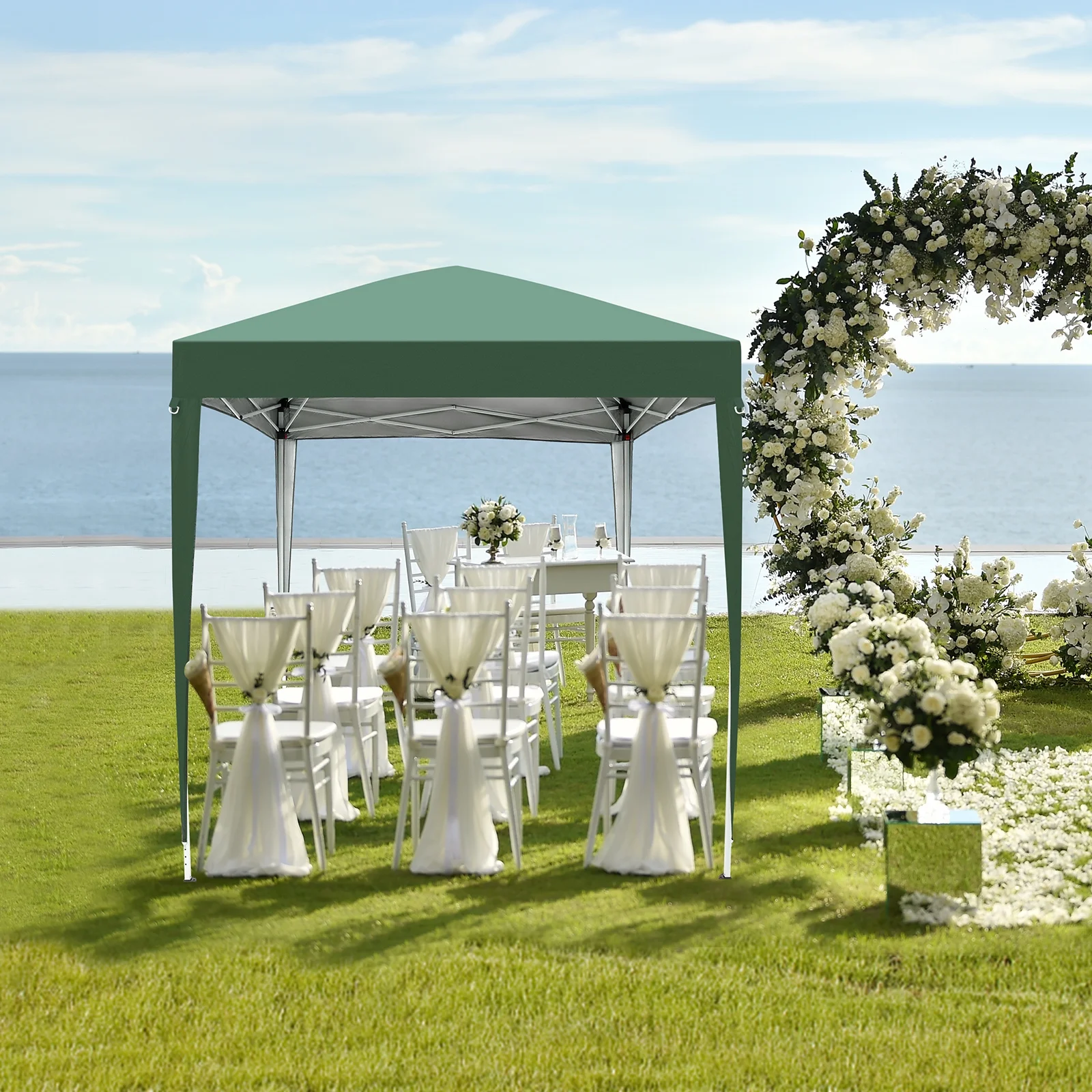 6.5x6.5ft Pop Up Canopy Tent - Instant White Gazebo w/ 4 Sidewalls, UPF 50+ & Carry Bag, 42 sq ft Shade for Camping/Patio (200x200cm) - Image 14
