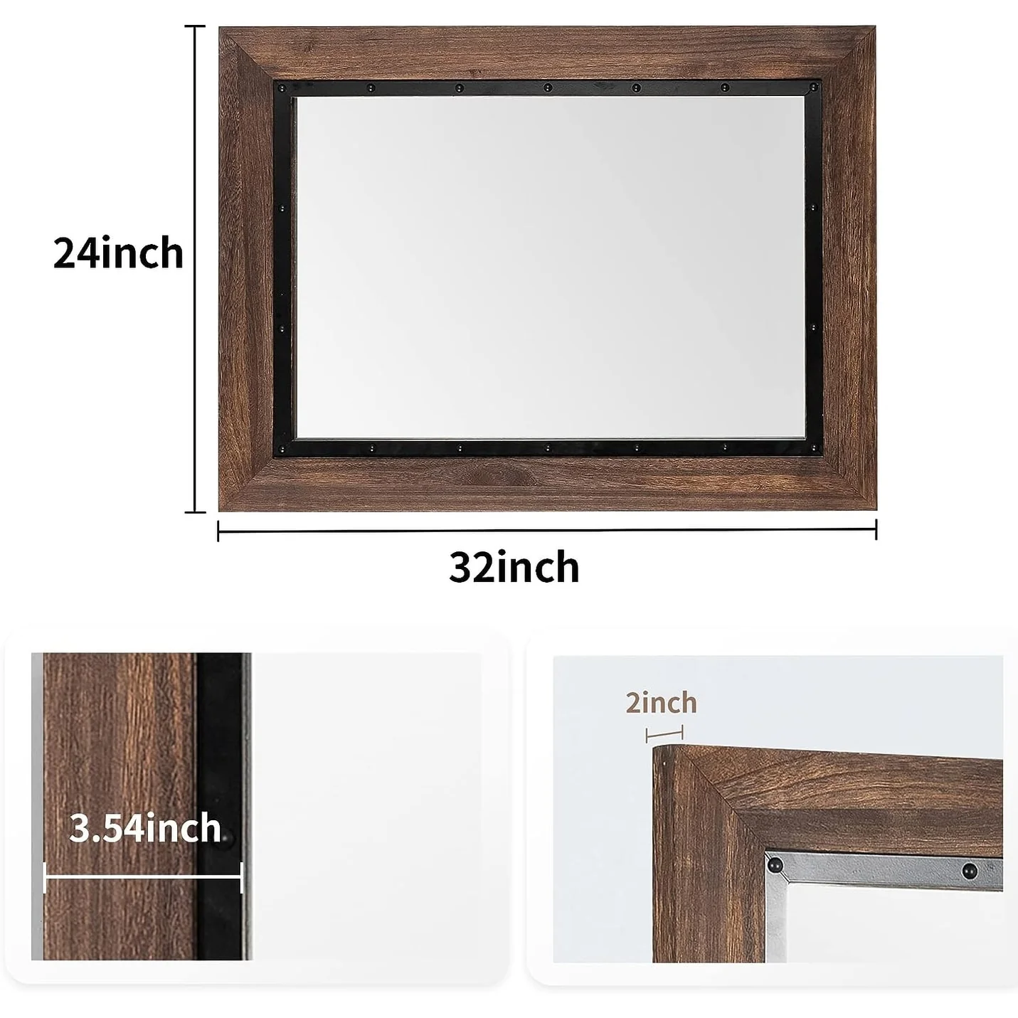 Rustic Wood and Iron Framed Bathroom Vanity Mirror, Wall Mounted Farmhouse Mirror for Bathroom and Bedroom - Image 3