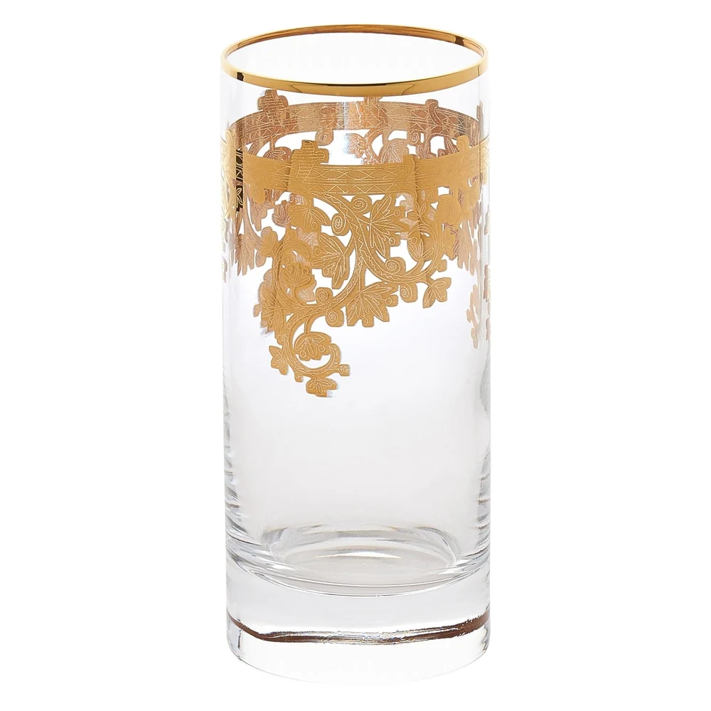 Set of 4 24K Gold Embellished Crystal Highball Tumblers, Made in Italy - Image 2