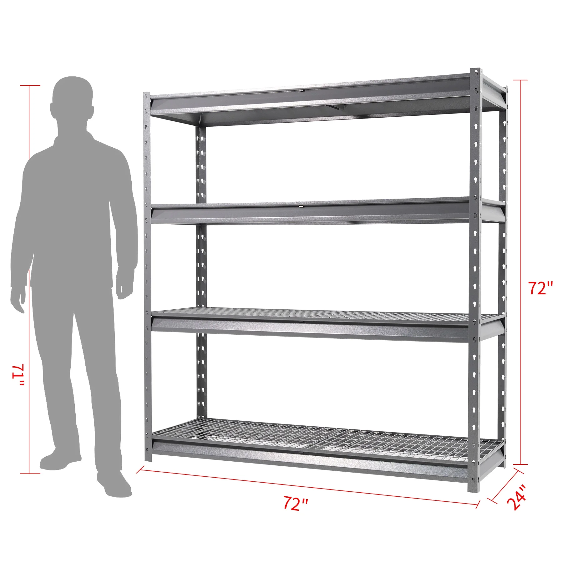 Shuntong The Atlas 12000LBS Garage Storage Shelves, 48"W Heavy Duty Metal Industrial Shelves, 4 Tier Adjustable Storage Rack for Warehouse Shop Basement,48"W x 24"D x 72"H, Black - Image 14