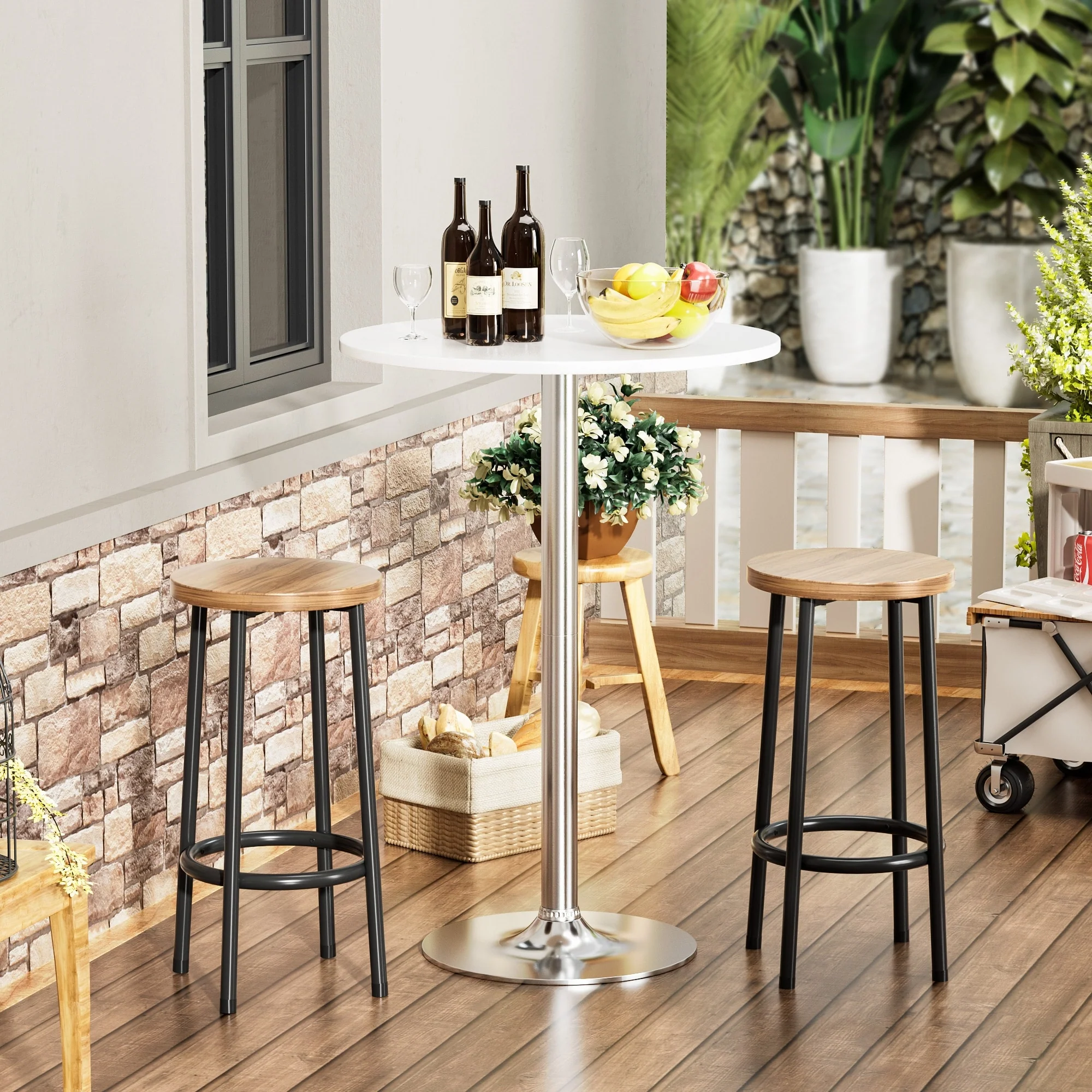 Round Bistro Pub Table, Bar Height Cocktail Table with Metal Base and MDF Top, 23.8 Inch - Image 21