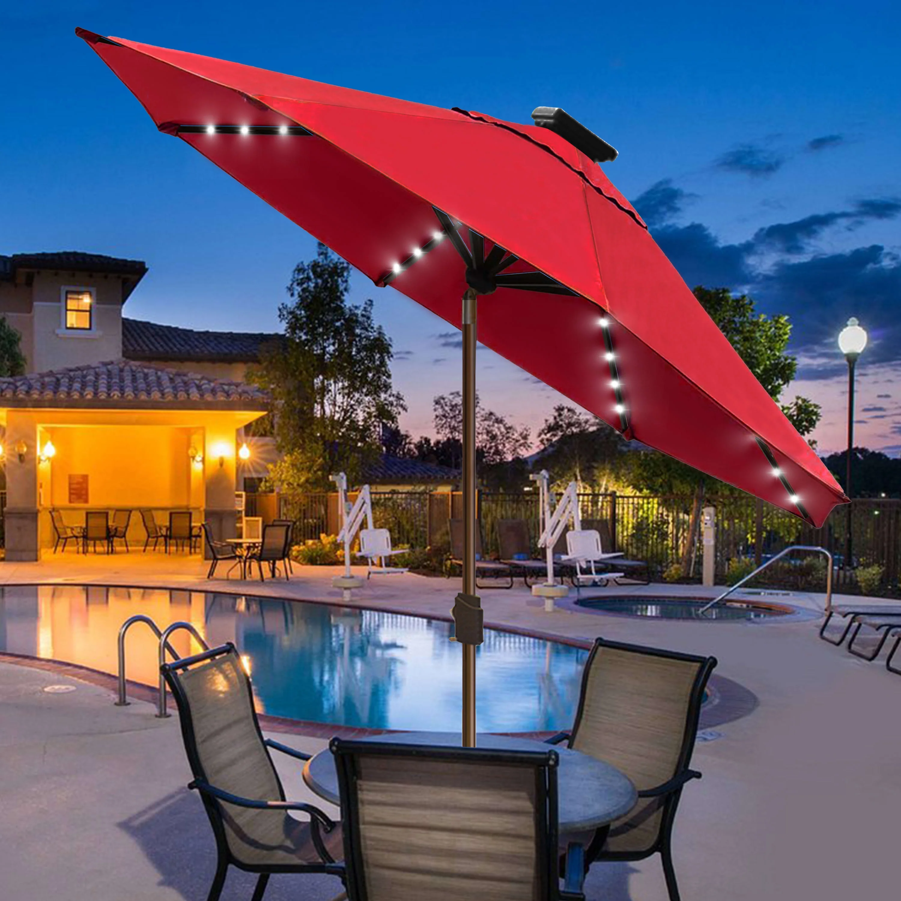 EliteShade Sunbrella Solar Umbrellas 9ft Market Umbrella with 80 LED Lights Patio Umbrellas Outdoor Table Umbrella with Ventilation and 5 Years Non-Fading Top,Ruby - Image 8
