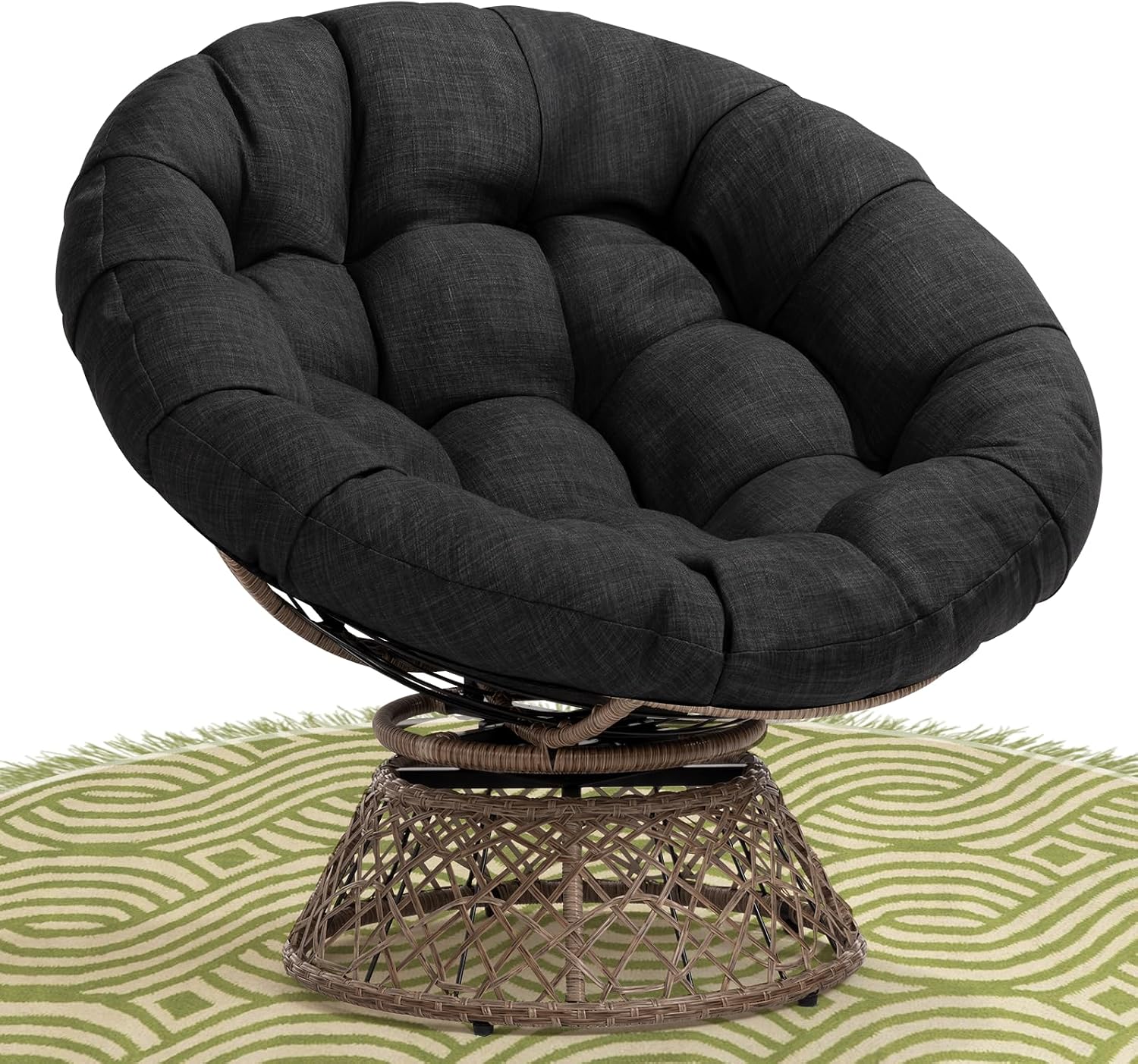 40" Wicker Papasan Chair, 360° Swivel, Arctic Snow, Brown Base - Image 7