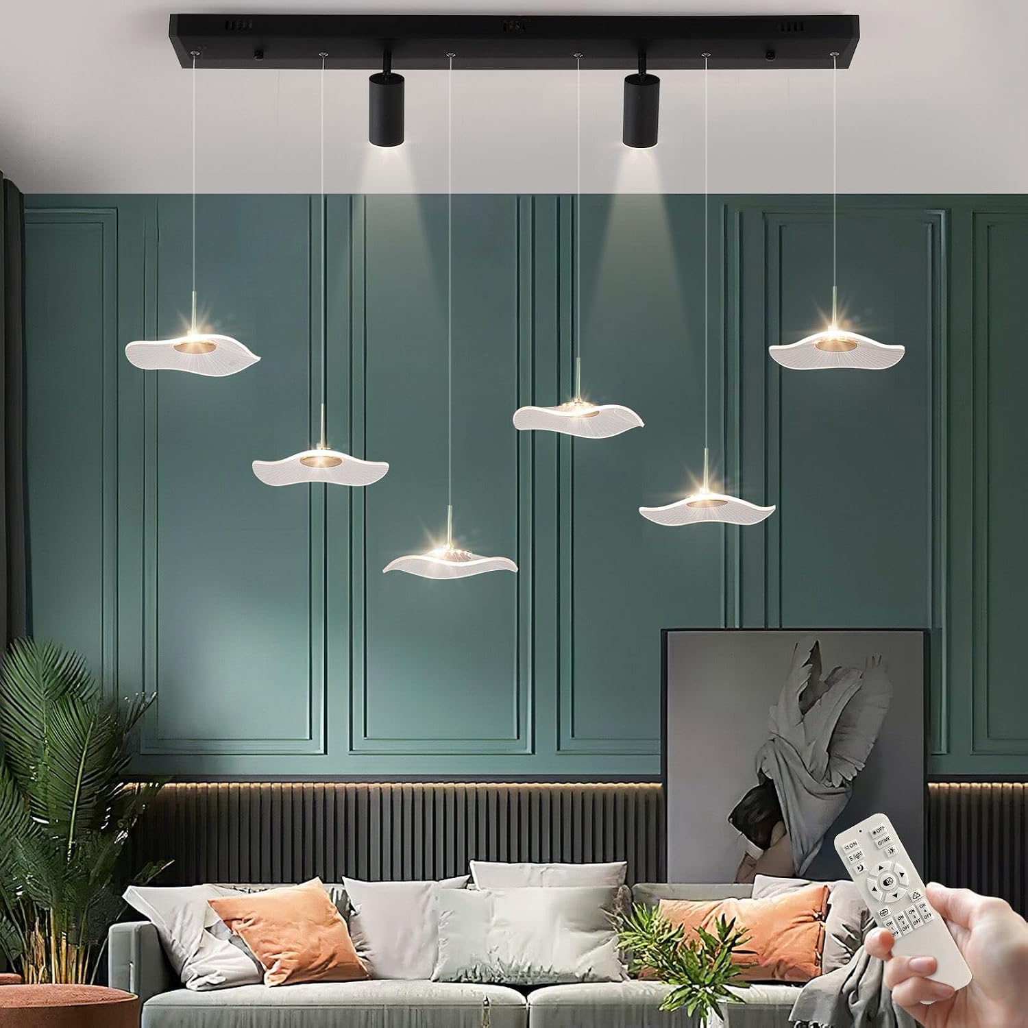 Modern Linear Chandelier, Dimmable LED Pendant Light with Remote - Image 2