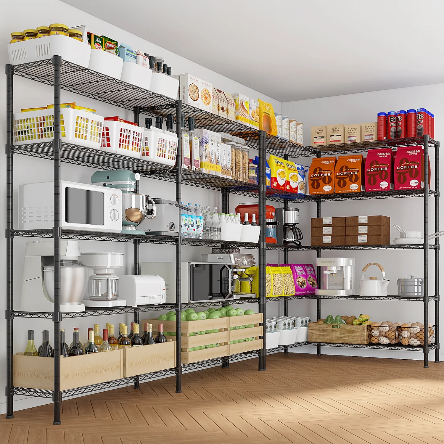 Zimtown Heavy Duty Storage Shelves, 63"W Wire Shelving Unit, Adjustable 4 Tier Metal Shelves Organizer Silver for Pantry Kitchen Basement, 1500 lbs Capacity - Image 16