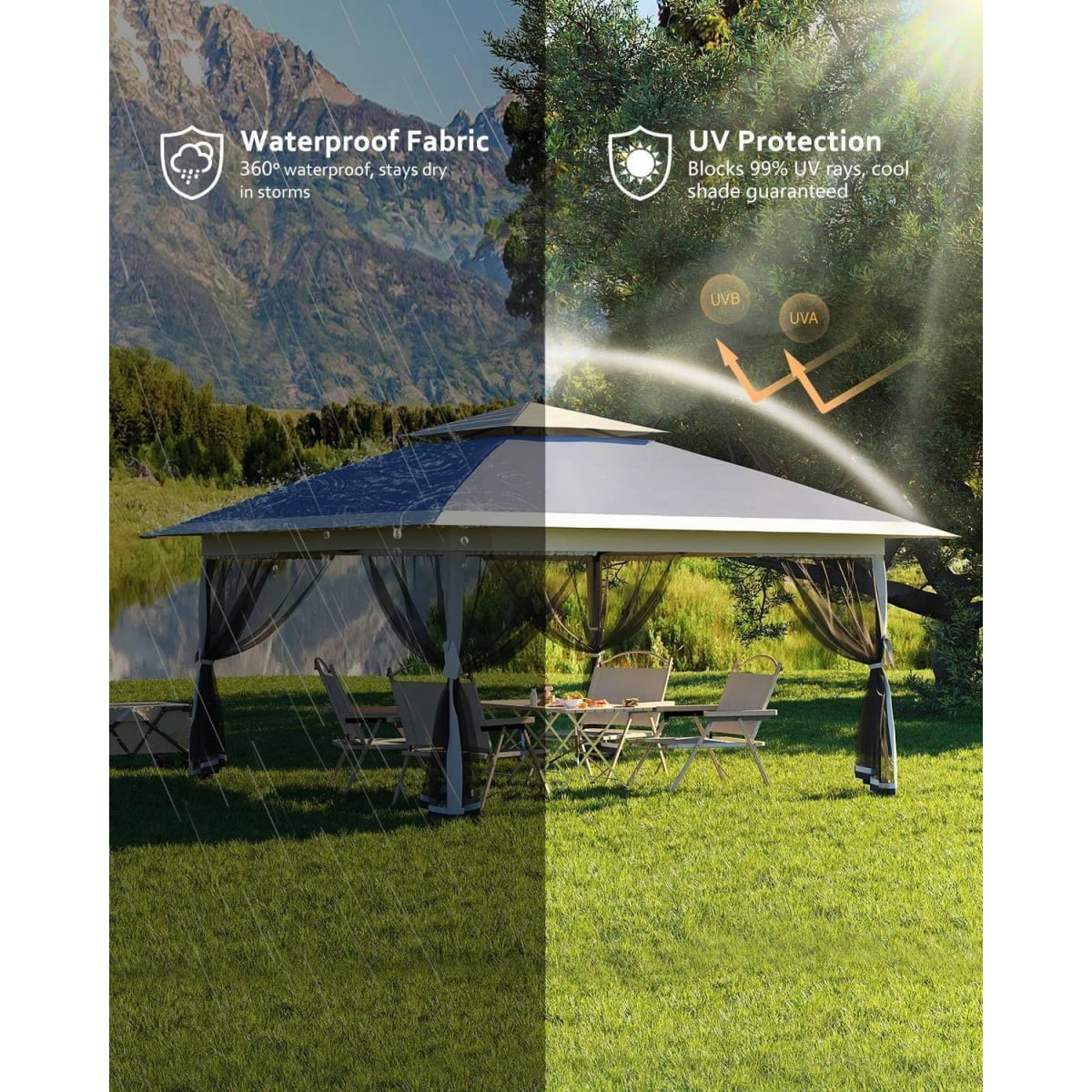 13x13FT with Expansion Bolts, Canopy Tent, Heavy Duty Party Tent & Shelter with Double Roofs, Mosquito Nettings and Privacy Screens Tent for Party, Wedding, Outdoor Dining, Patio, Backyar - Image 42