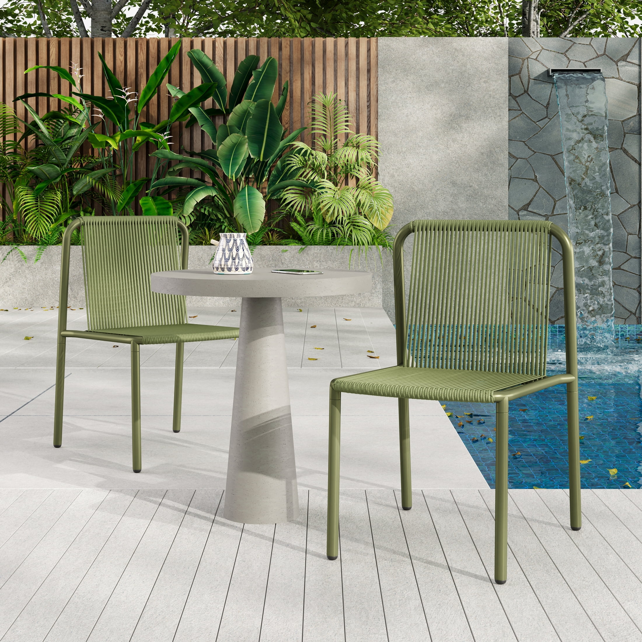 Christopher Knight Home Modern Rattan Patio Dining Chairs, Metal Frame, Green, Set of 2 - Image 2