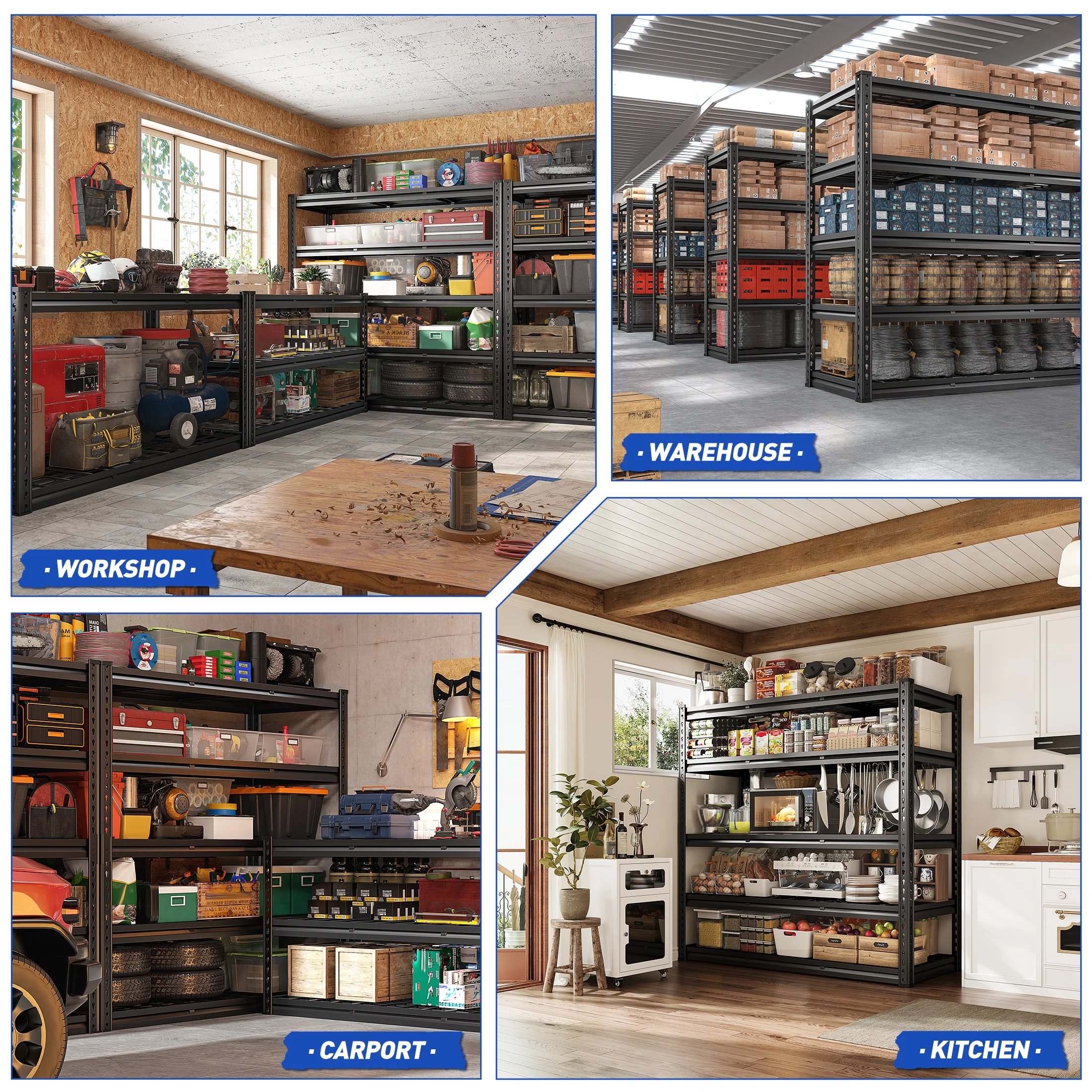 REIBII 48" W Garage Shelving Units 5 Tier Storage Shelves Heavy Duty Adjustable Metal Utility Shelf-72" H x 48" W x 24" D - Image 21