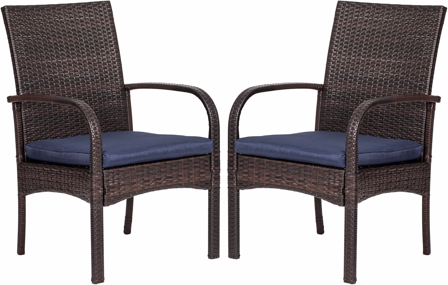 Outdoor Wicker Patio Dining Chairs with Padded Cushions Set of 2: Porch Rattan Chairs Club Chairs with High Back and Deep Seating 350lbs, Brown - Image 2