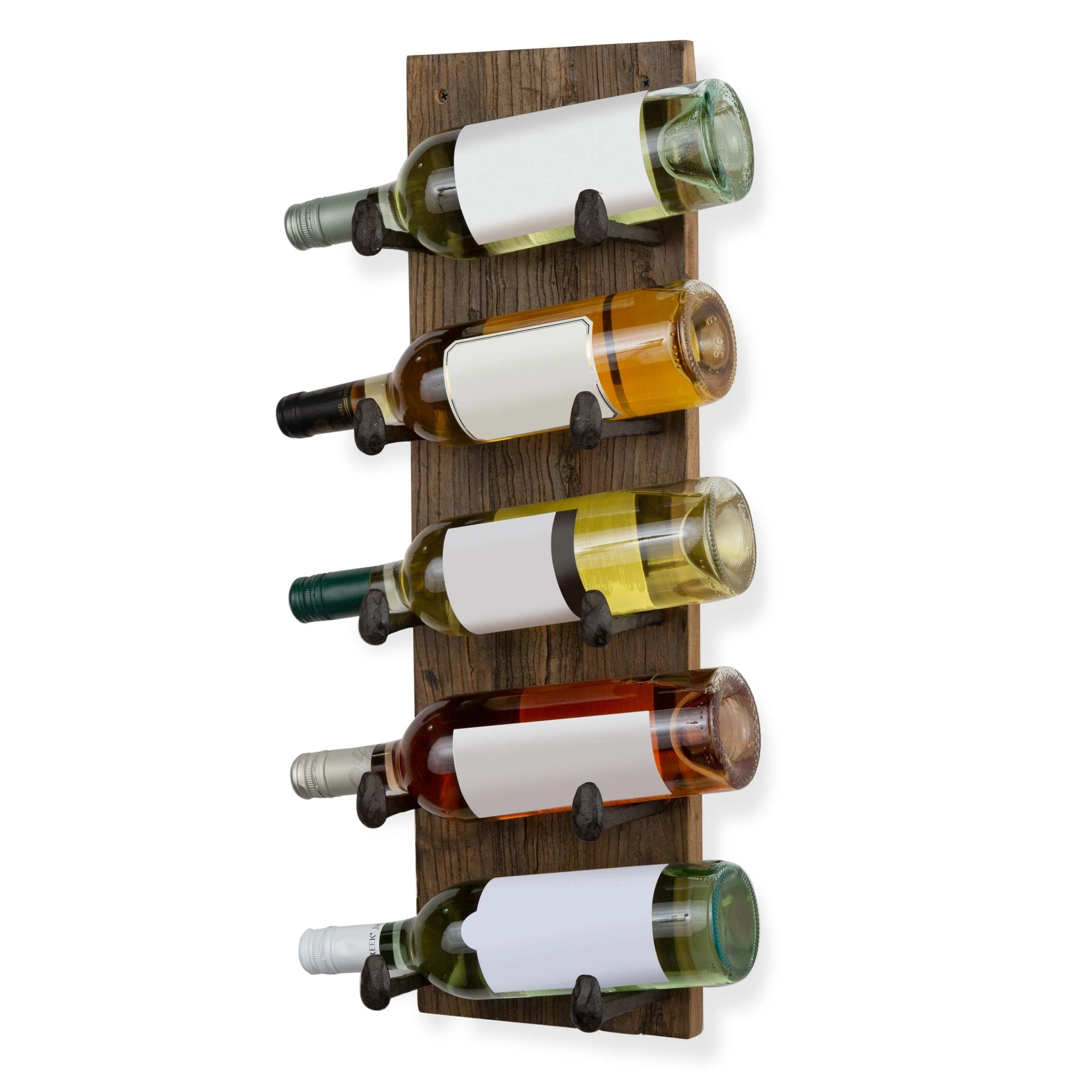 5 Bottle Wood Wall Mounted Wine Rack, Walnut Finish Bottle Holder for Kitchen, Dining Room and Home Bar - Image 2