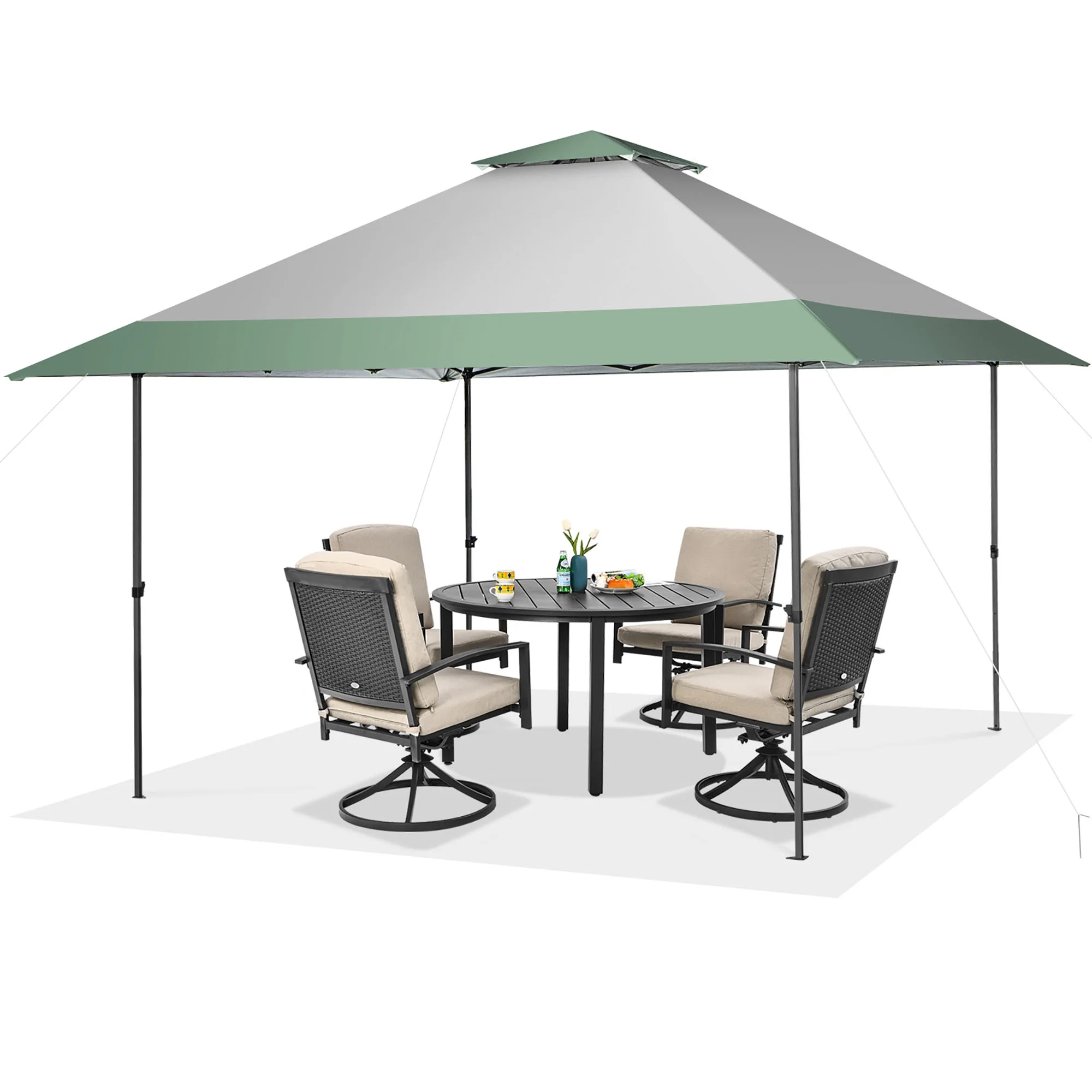Gymax 13'x13' Outdoor Patio Pop Up Canopy Tent Sun Protection w/ Wheeled Bag Green & Grey - Image 2