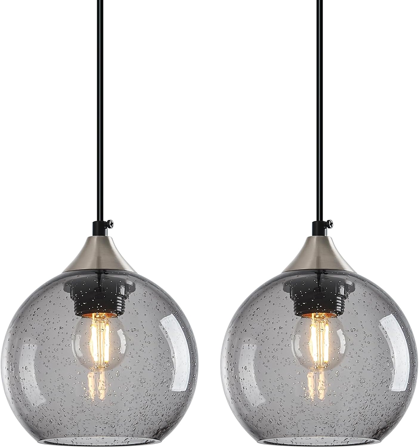 Amber Pendant Lights Kitchen Island 3 Pack, 5.9 in Seeded Glass Globe - Image 22