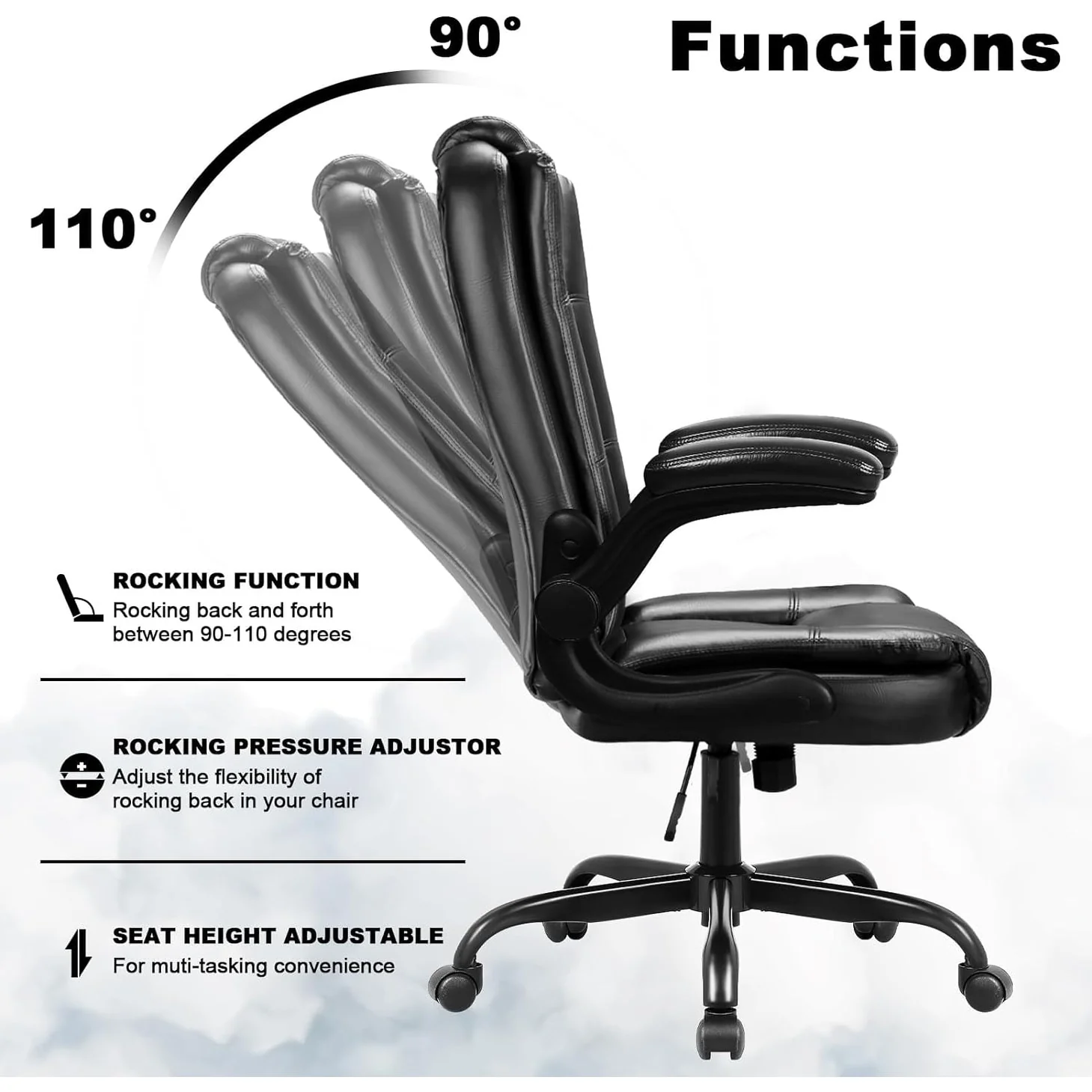 Big and Tall Ergonomic Office Chair, High Back Leather Executive Computer Chair with Padded Flip-Up Arms - Image 12