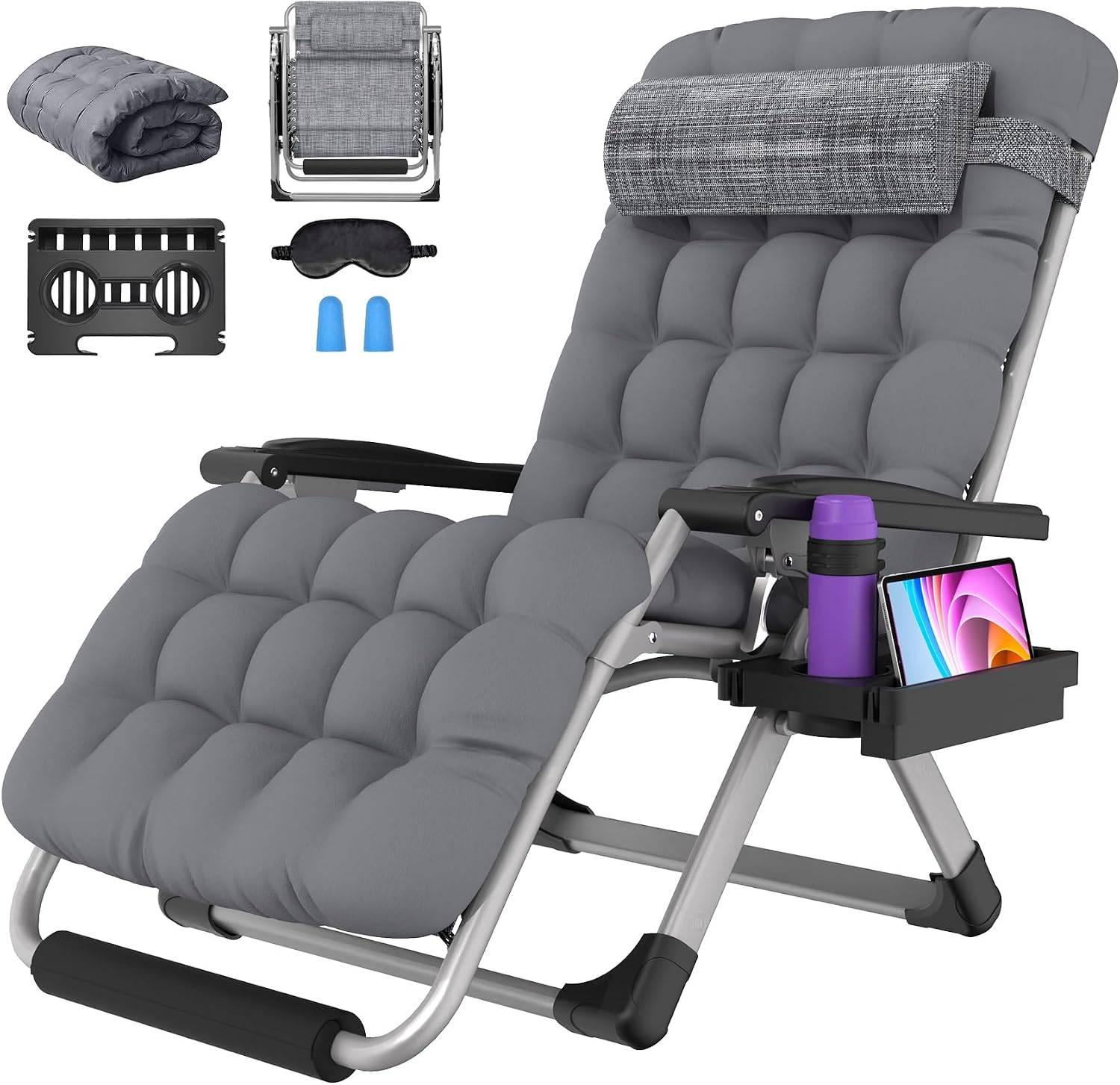 Oversized Zero Gravity Chair, 33In XXL Outdoor Recliner Chair w/ Removable Cushion & Headrest, Camping Lounge Chair w/ Upgraded Lock & Footrest, Reclining Patio Chairs for Indoor Outdoor, 500LBS