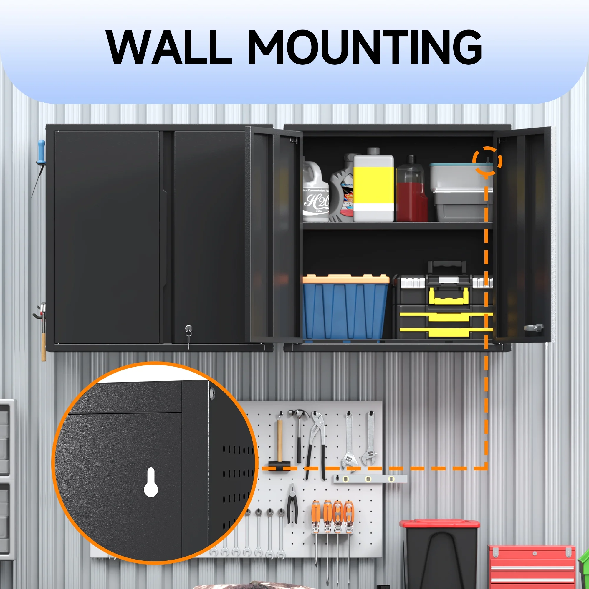 Topass Metal Wall Cabinet with Lock-Garage Storage Cabinet, Wall-Mounted Utility Cabinet with Adjustable Shelf & Locking Doors for Workshop, Laundry Room, or Home Office -C Easy Assembly, Black - Image 2