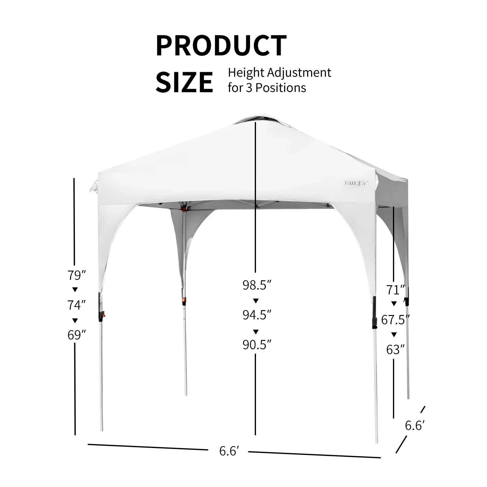 Patiojoy Pop-up Canopy Tent 6.6' x 6.6' Height Adjustable Commercial Instant Canopy w/ Portable Roller Bag White - Image 2