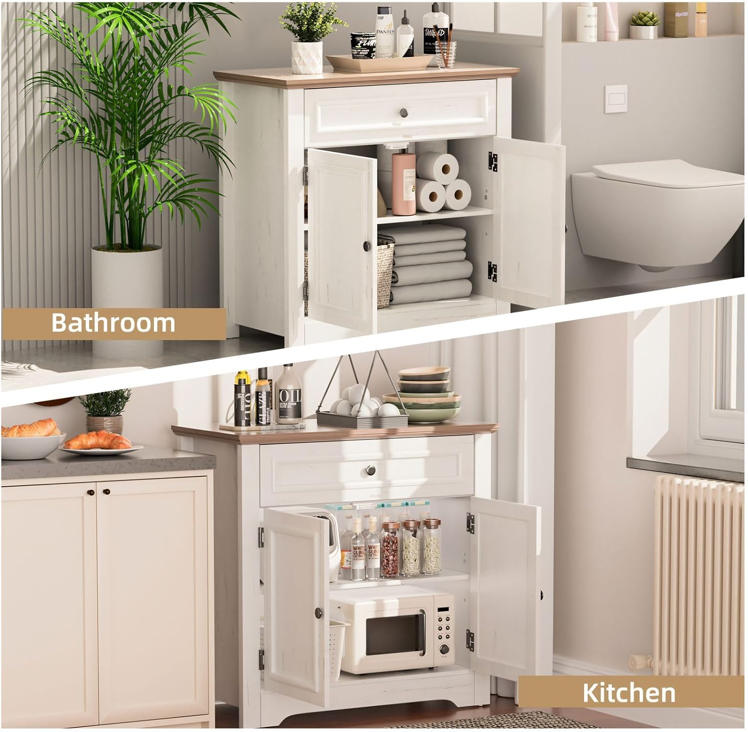 Buffet Cabinet with Storage and Drawer,Sideboard Coffee Bar with Adjustable Shelves and Doors, White Accent Cabinet Credenza Console Organizer Modern Coffee Bar for Kitchen Dining Room Living Room - Image 5